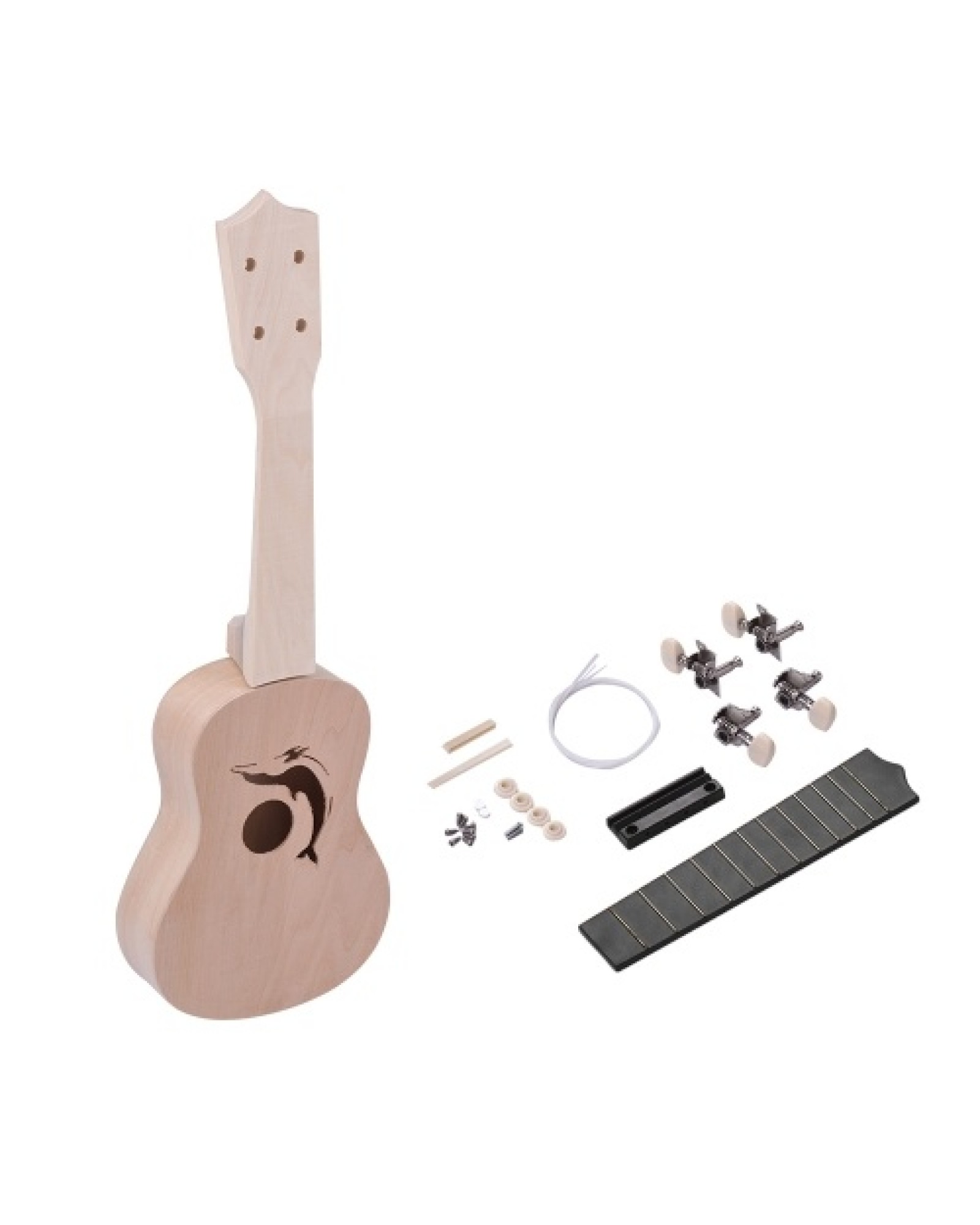 21 Inches Unfinished DIY Ukulele Ukelele Uke Kit Basswood Body &amp; Neck Plastic Fingerboard &amp; Bridge Nylon String for Ukul
