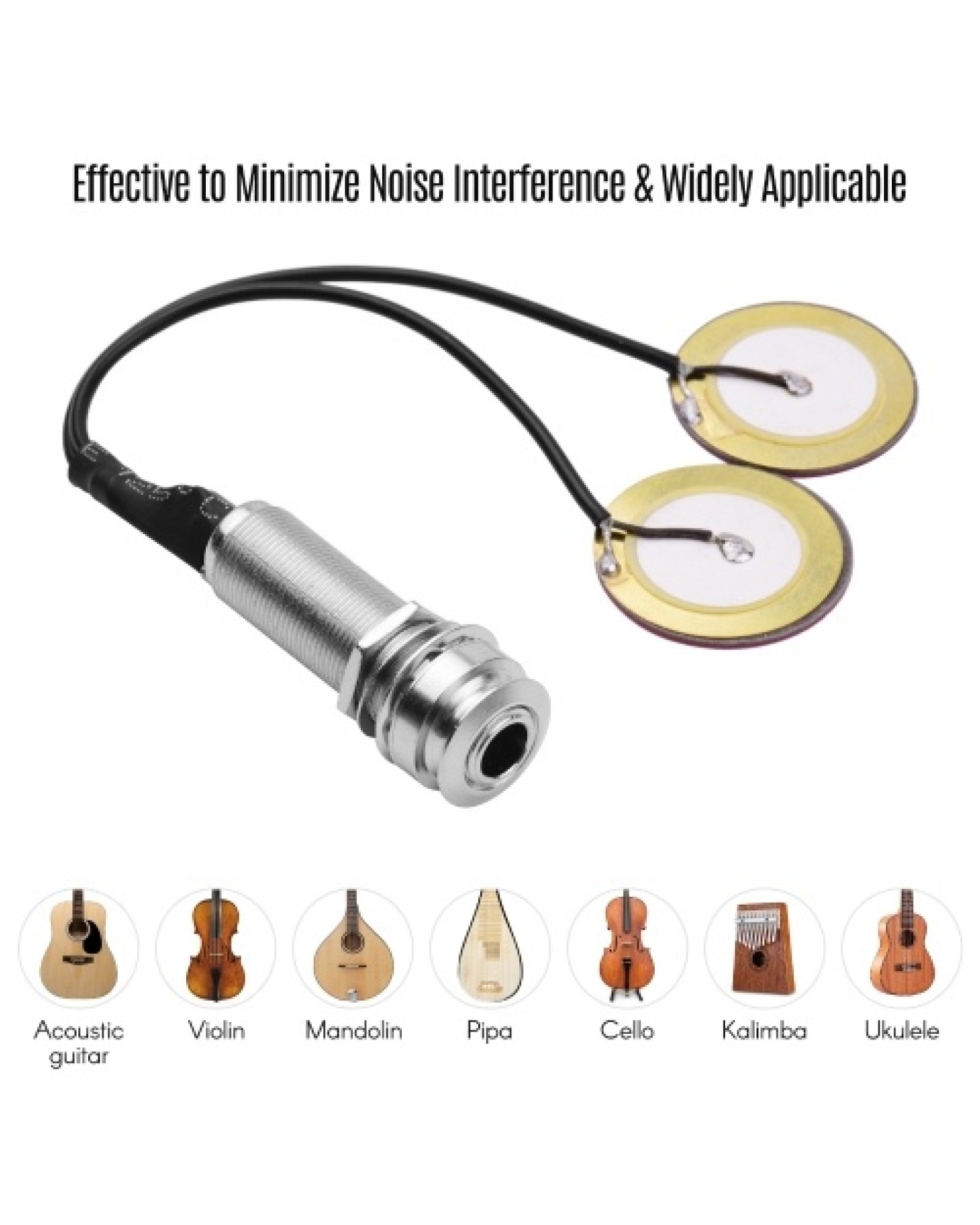 Acoustic Guitar Pickup Adhesive Instrument Pickup Mini Transducer with 1/4 Inch Jack for Violin Mandolin Ukulele