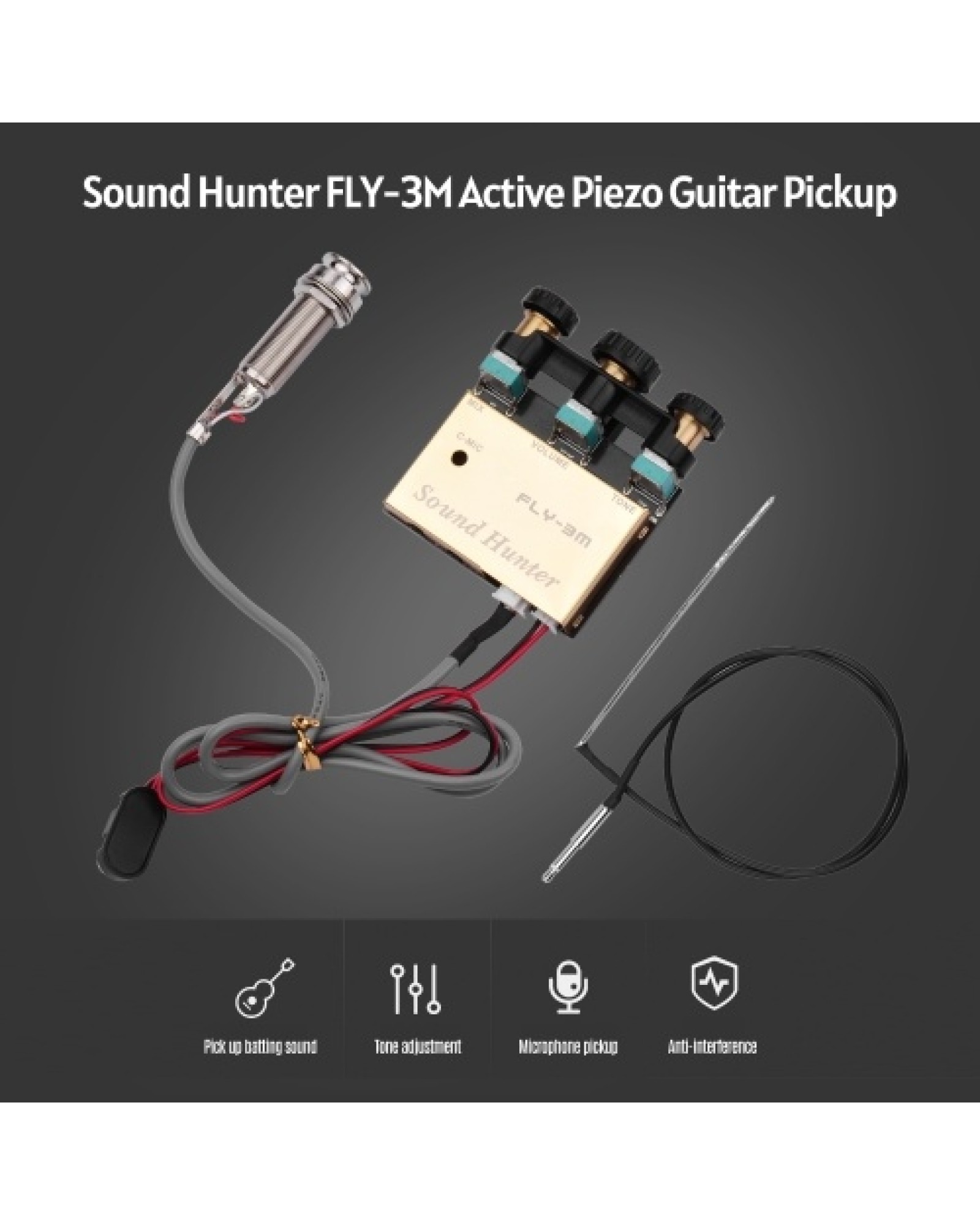 Sound Hunter Guitar Pickup Acoustic Guitar Onboard Active Piezo Pick Up