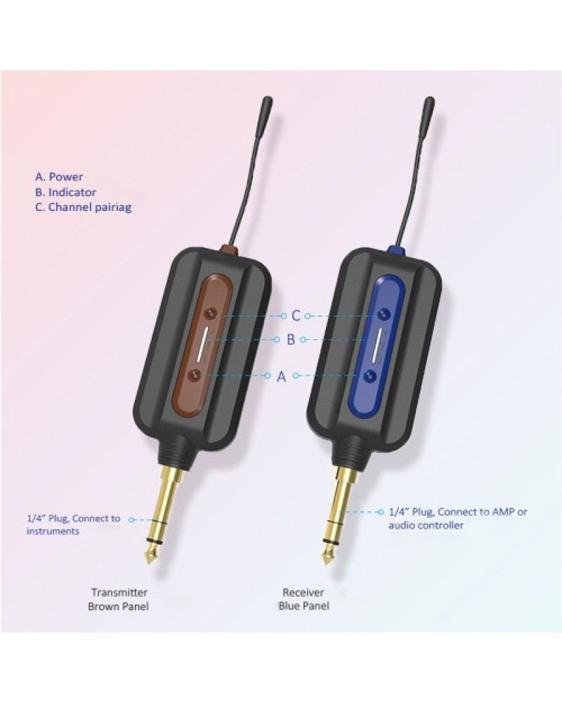 UHF Wireless Audio Transmitter Receiver System USB Rechargeable Pick Up for Electric Guitar Bass Musical Instrument Accessory