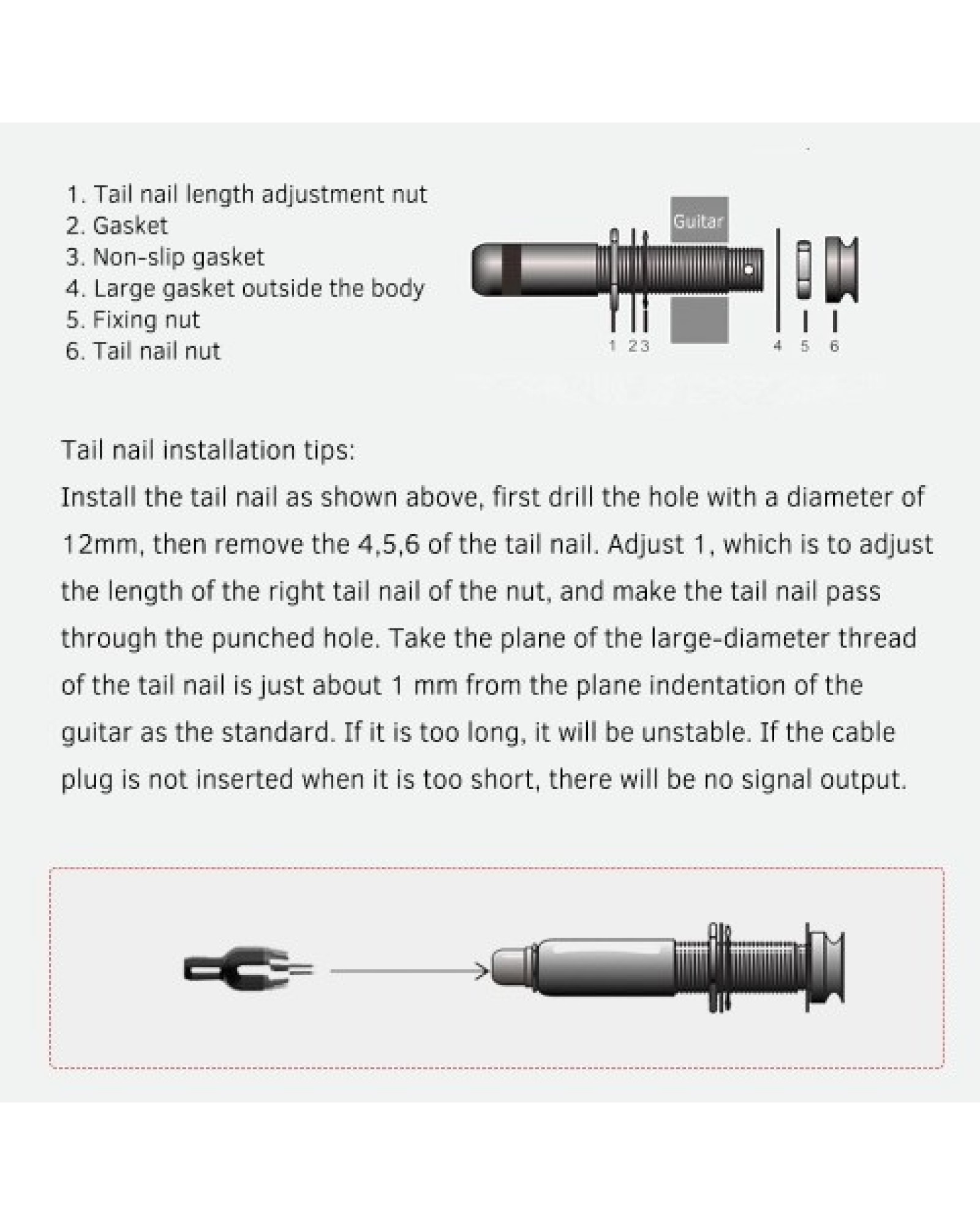Guitar Pickup Tail Nail Converter Endpin Jack Adapter Copper Material Gold Plated  6.35mm Female to RCA Female Interface