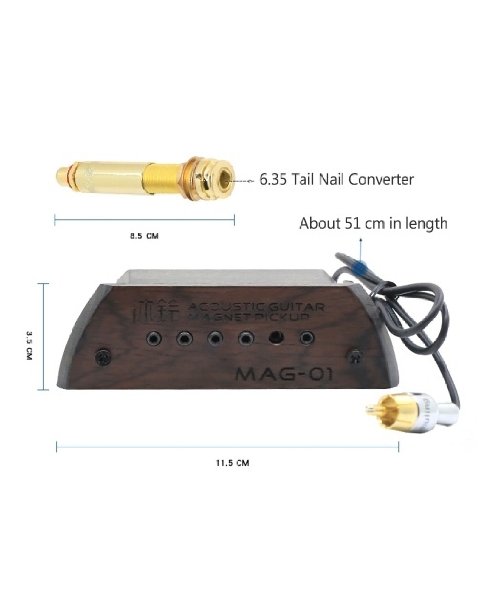 Guitar Passive Sound Hole Pickup Pick-up Transducer with 6.35mm Endpin Jack for Acoustic Folk Guitar