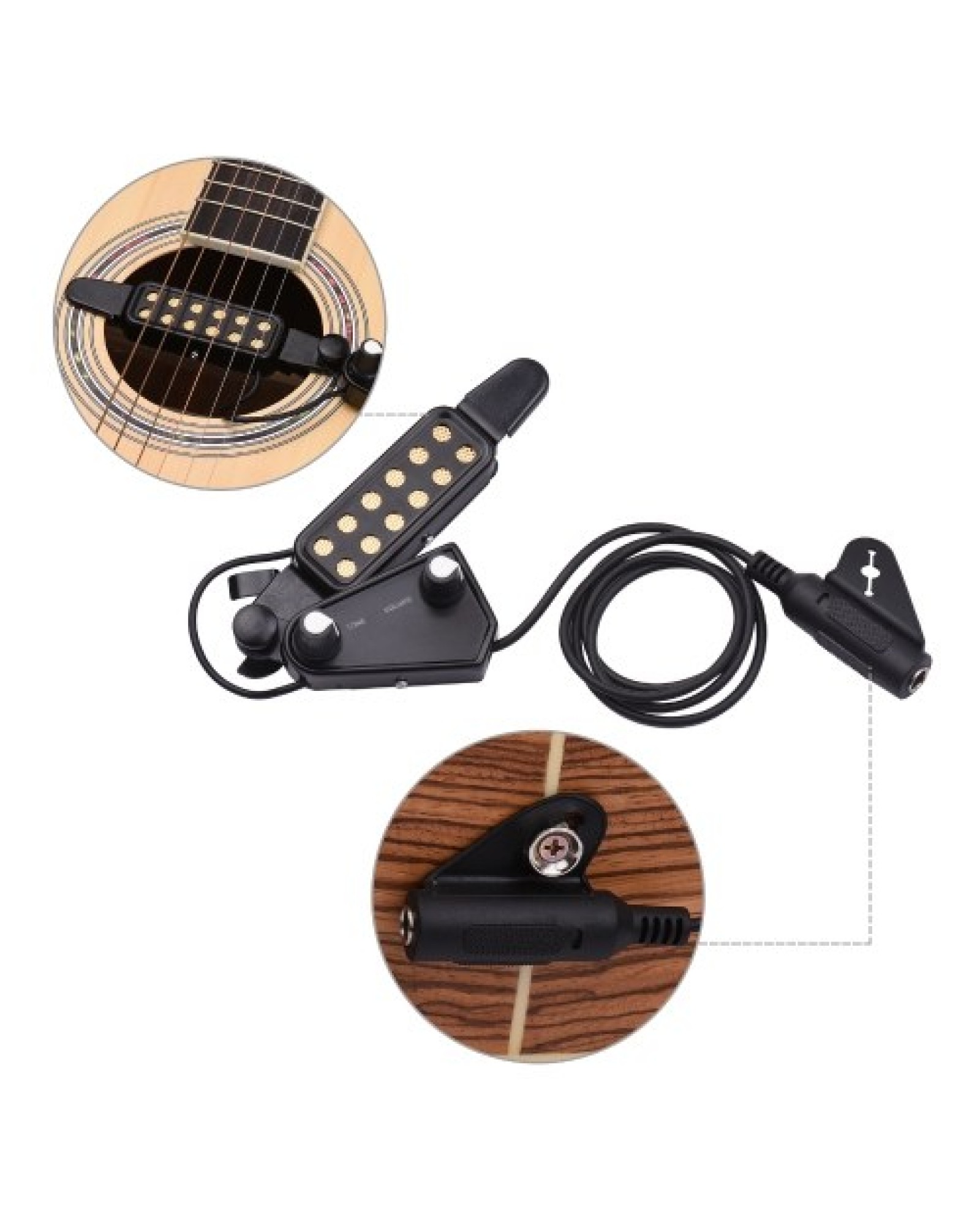 Acoustic Guitar Sound Hole Pickup Magnetic Passive Pick-up System with Tone Volume Control 6.35mm Interface