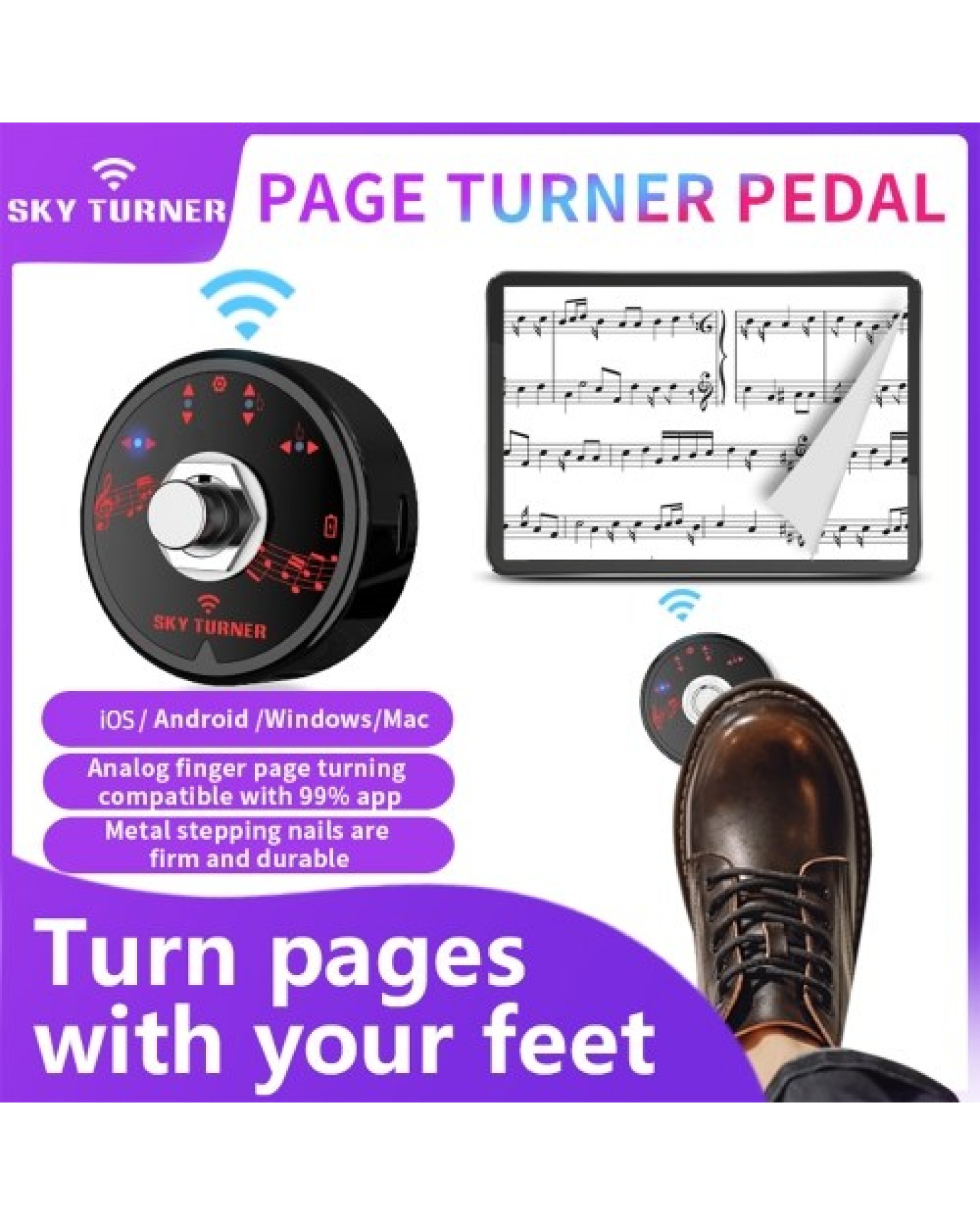 ST-1 BT Page Turner Pedal Rechargeable Wireless Foot Switch