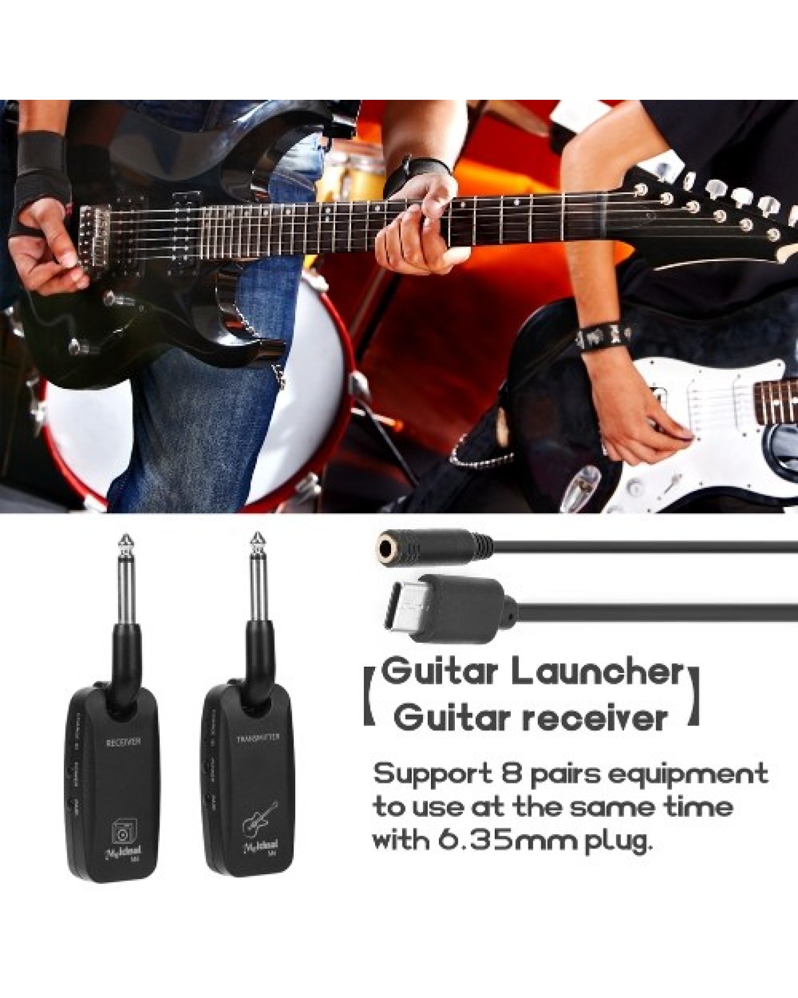 Wireless Guitar System Electric Guitars Transmitter and Receiver Set Built-in Rechargeable Battery Guitar Wireless System