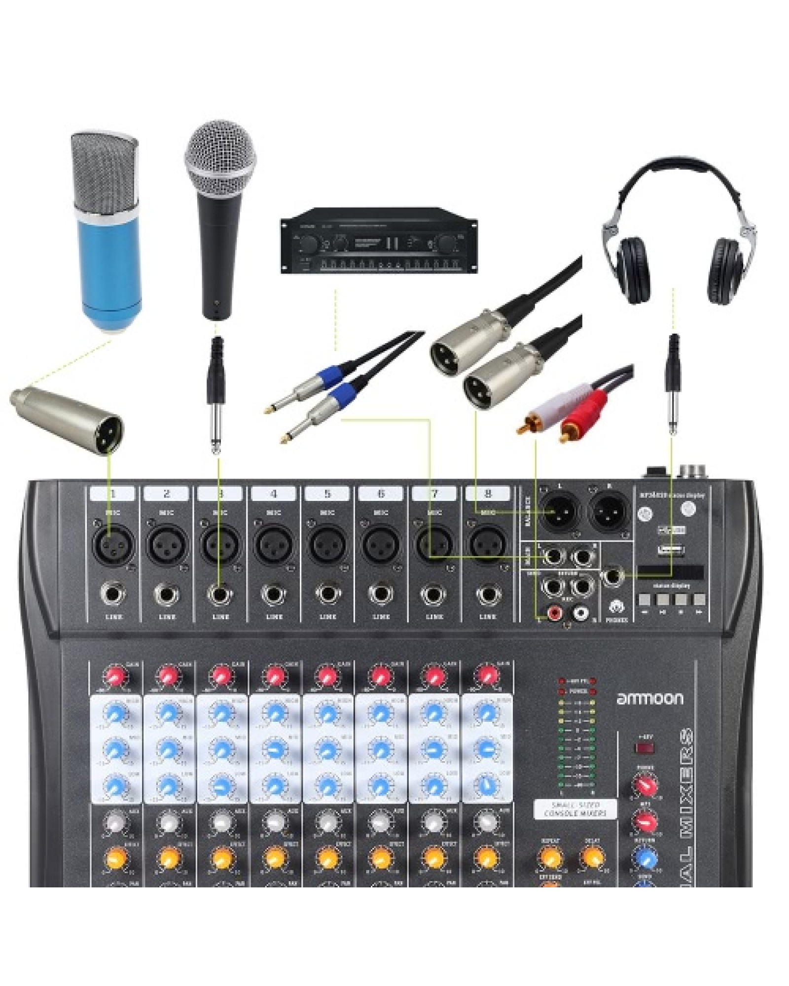 CT80S-USB 8 Channel Digtal Mic Line Audio Mixing Mixer Console with 48V Phantom Power for Recording DJ Stage Karaoke Music Appre