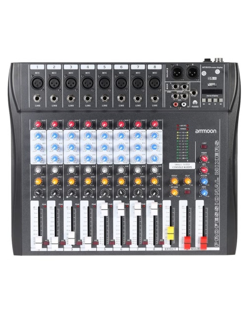 CT80S-USB 8 Channel Digtal Mic Line Audio Mixing Mixer Console with 48V Phantom Power for Recording DJ Stage Karaoke Music Appre