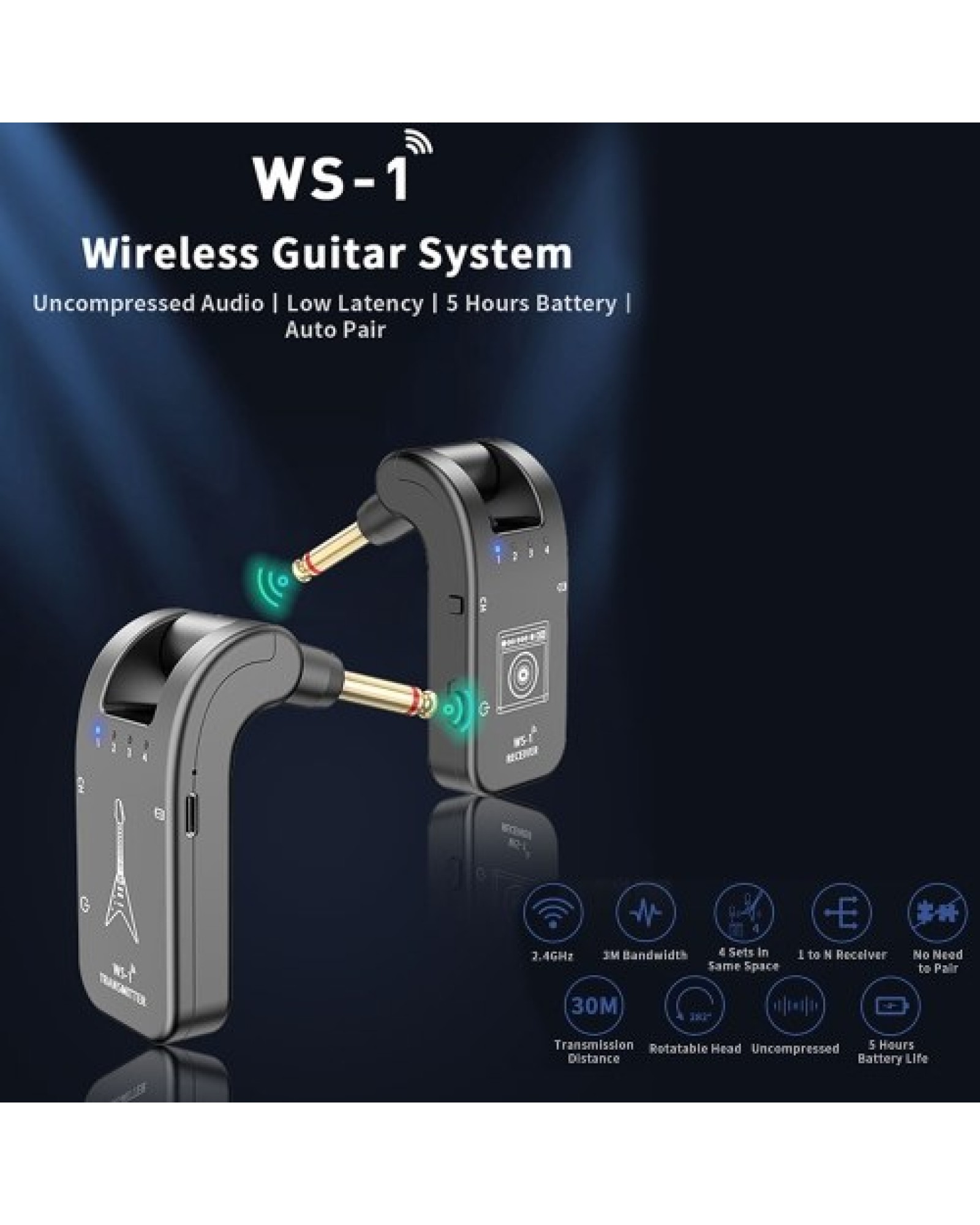 WS-1 2.4GHz Wireless Guitar System Rechargeable Audio Transmitter and Receiver