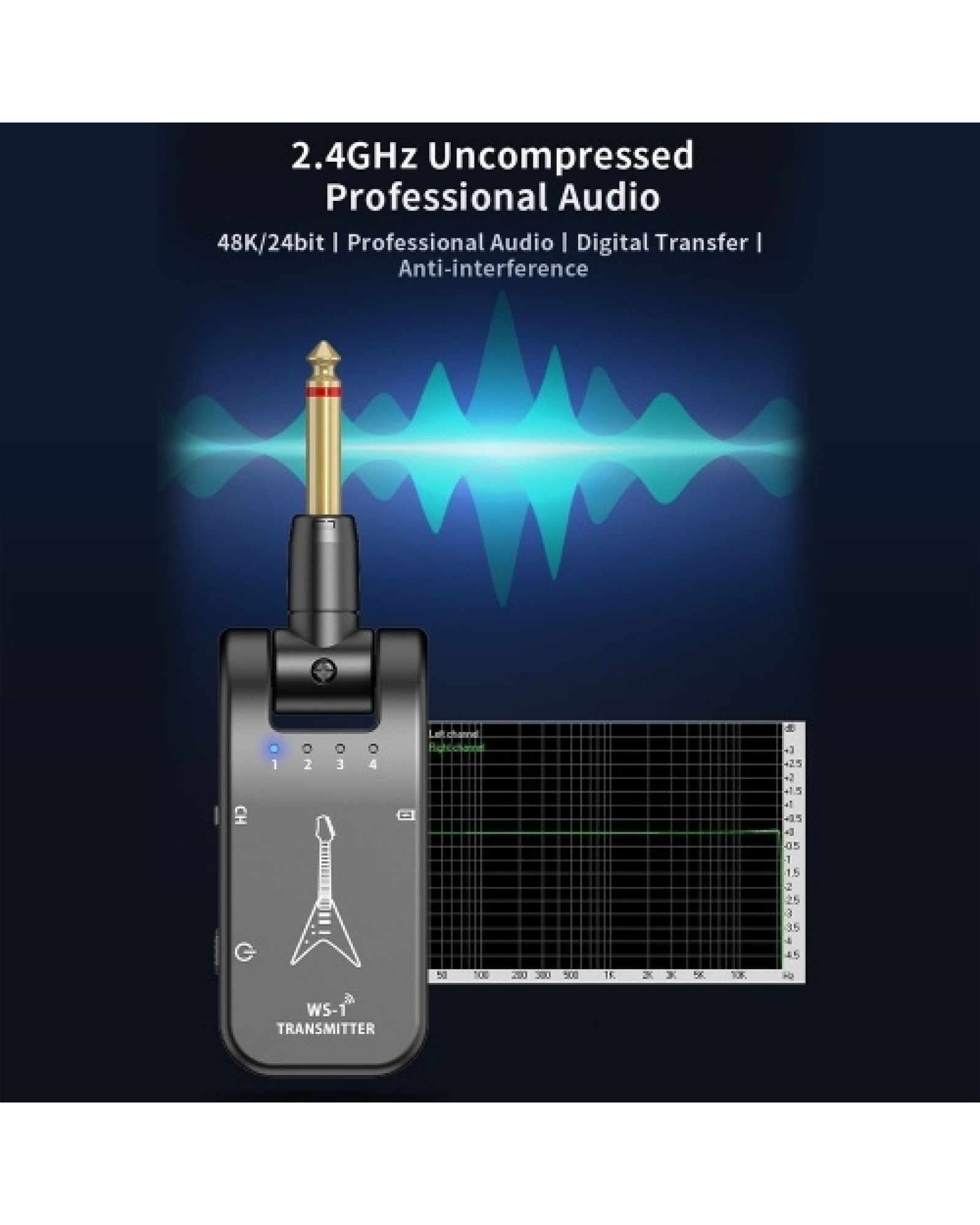 WS-1 2.4GHz Wireless Guitar System Rechargeable Audio Transmitter and Receiver