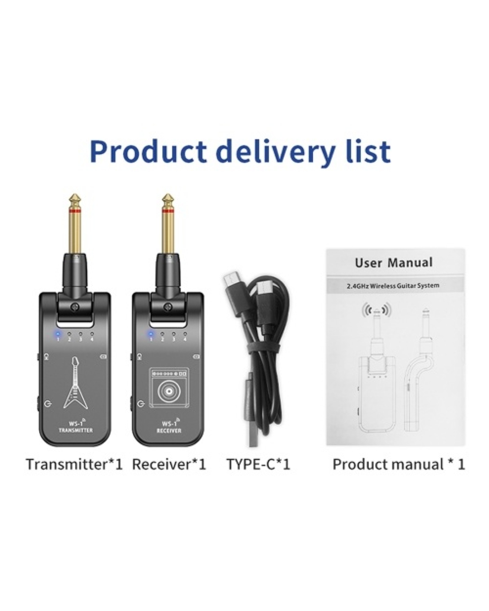 WS-1 2.4GHz Wireless Guitar System Rechargeable Audio Transmitter and Receiver