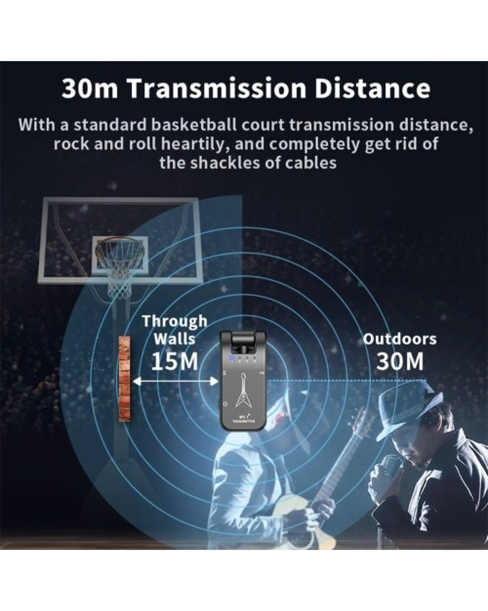 WS-1 2.4GHz Wireless Guitar System Rechargeable Audio Transmitter and Receiver