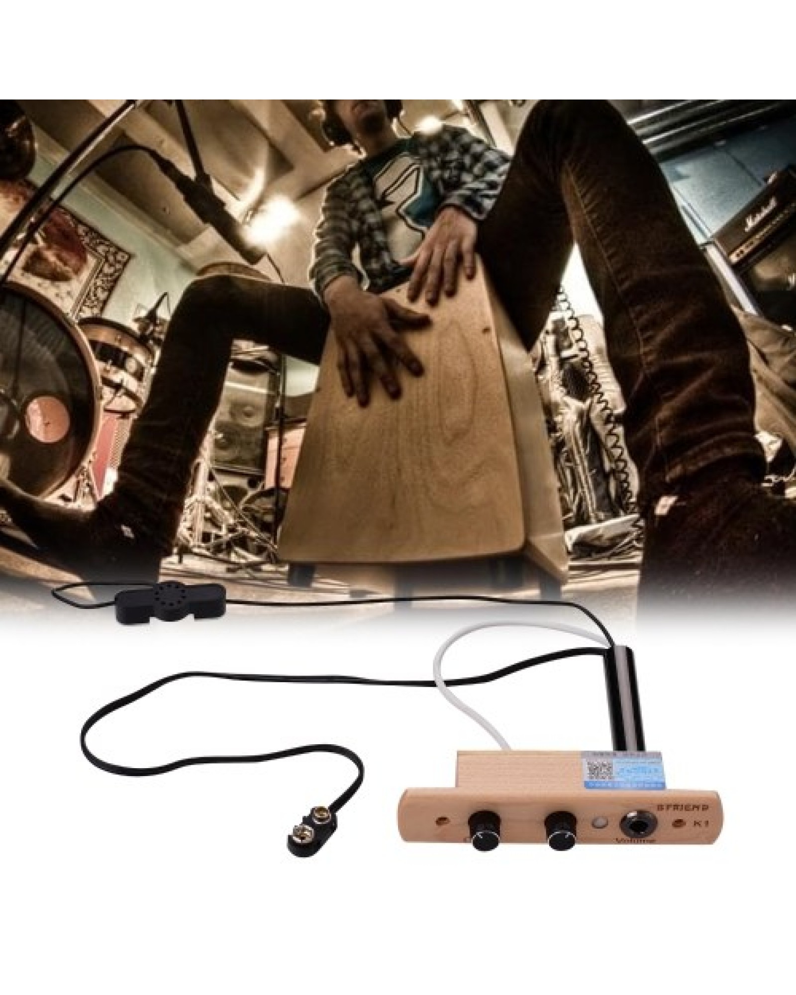 Cajon Drum Sound Hole Pickup Microphone Pick-up System for Box Drum with Tone Volume Control 6.35mm Output Jack