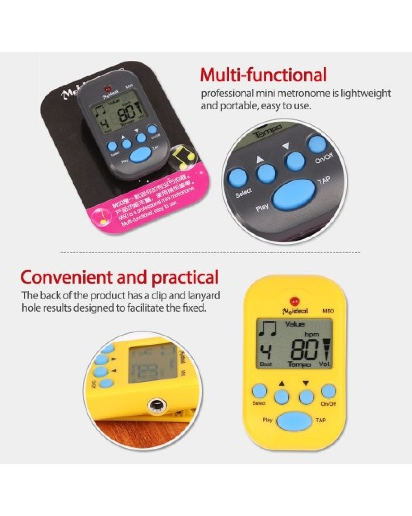 Professional Metronome M50 Digital LCD Clip-on Tuner Metronomfor Guitar Piano Mini Metronomo Musical Instrument Accessories