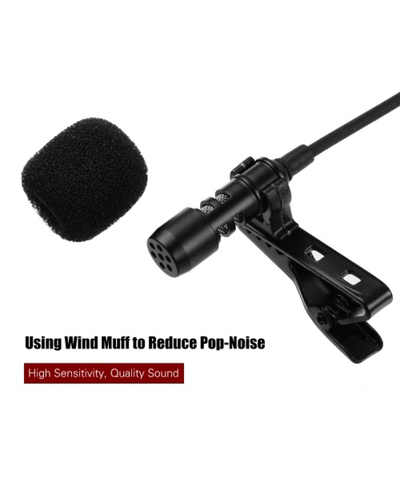 Professional Clip-On Microphone 3.5mm Audio Plug for Smartphones Comes with 2 Meters Extension Wire