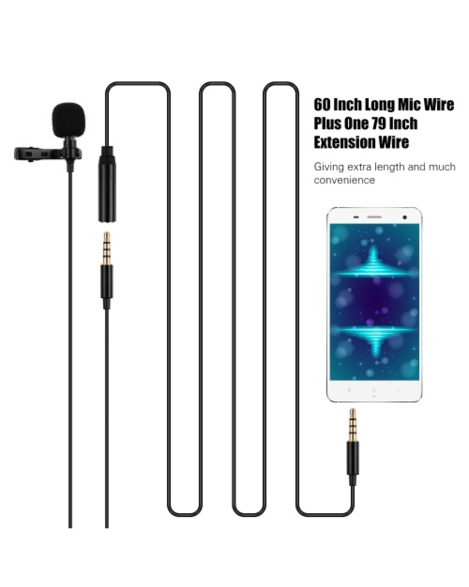 Professional Clip-On Microphone 3.5mm Audio Plug for Smartphones Comes with 2 Meters Extension Wire