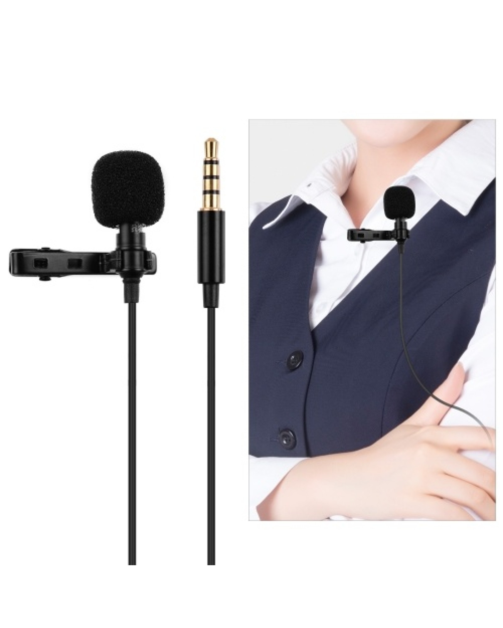Professional Clip-On Microphone 3.5mm Audio Plug for Smartphones Comes with 2 Meters Extension Wire