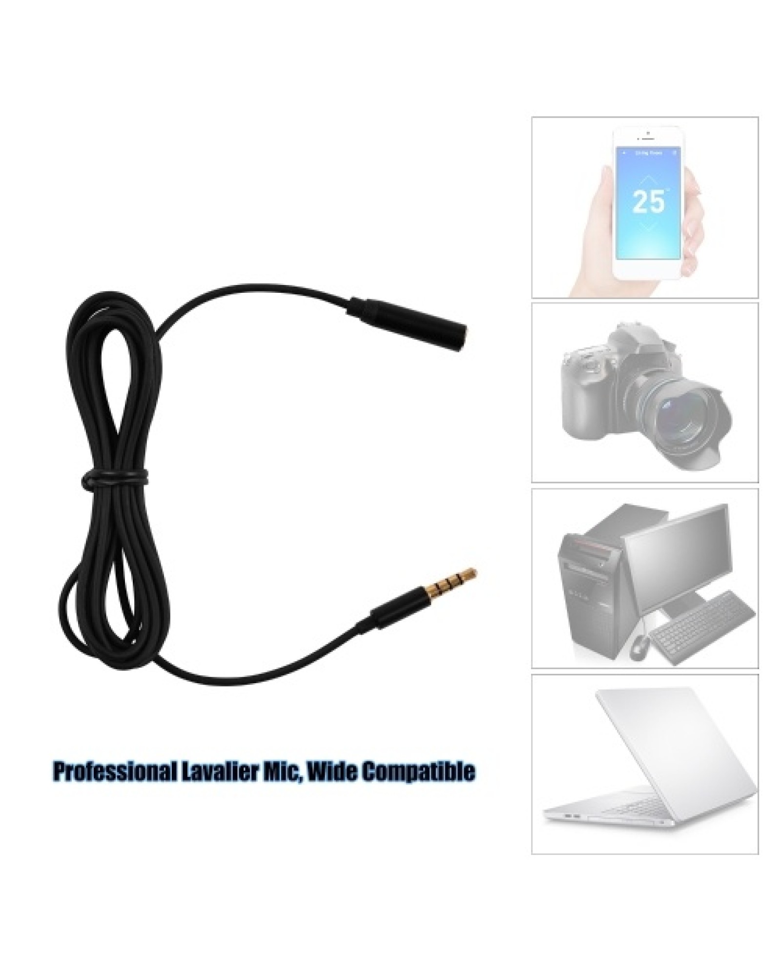 Professional Clip-On Microphone 3.5mm Audio Plug for Smartphones Comes with 2 Meters Extension Wire