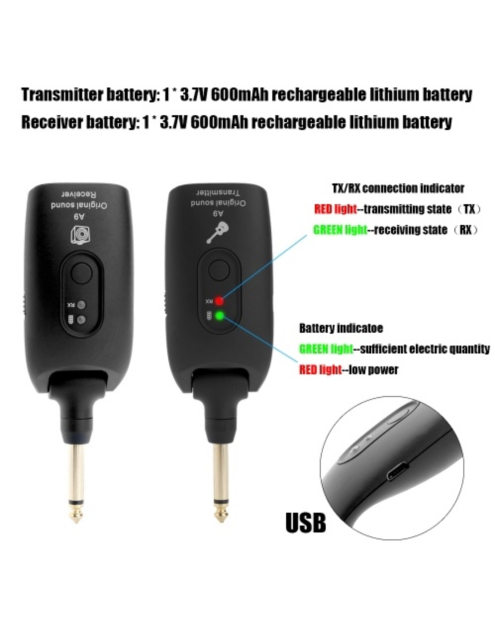 2.4G Wireless Guitar System Electric Guitars Transmitter and Receiver Set