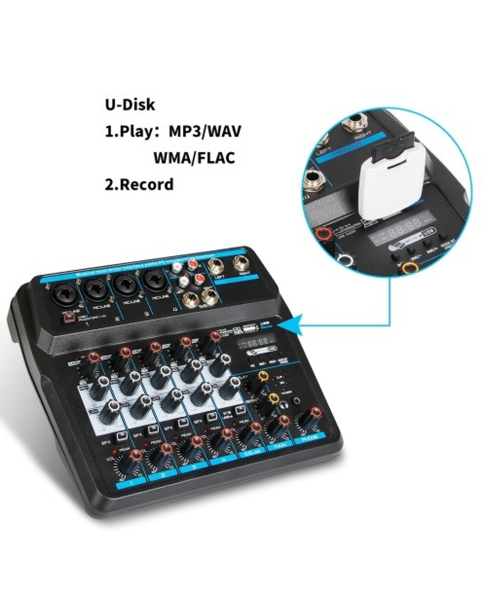 Compact 6-Channel USB Mixing Console Digital Audio Mixer