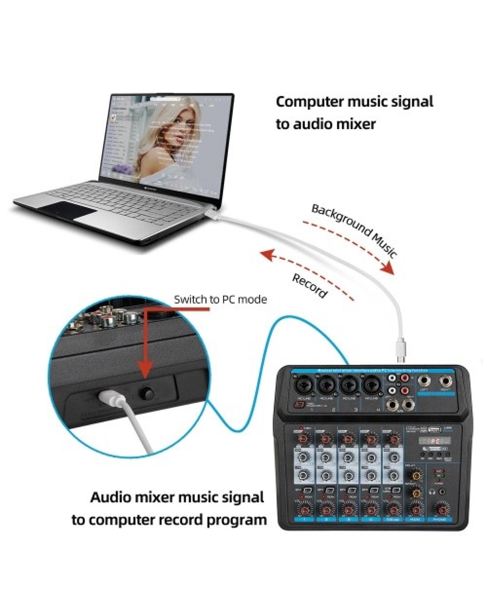 Compact 6-Channel USB Mixing Console Digital Audio Mixer