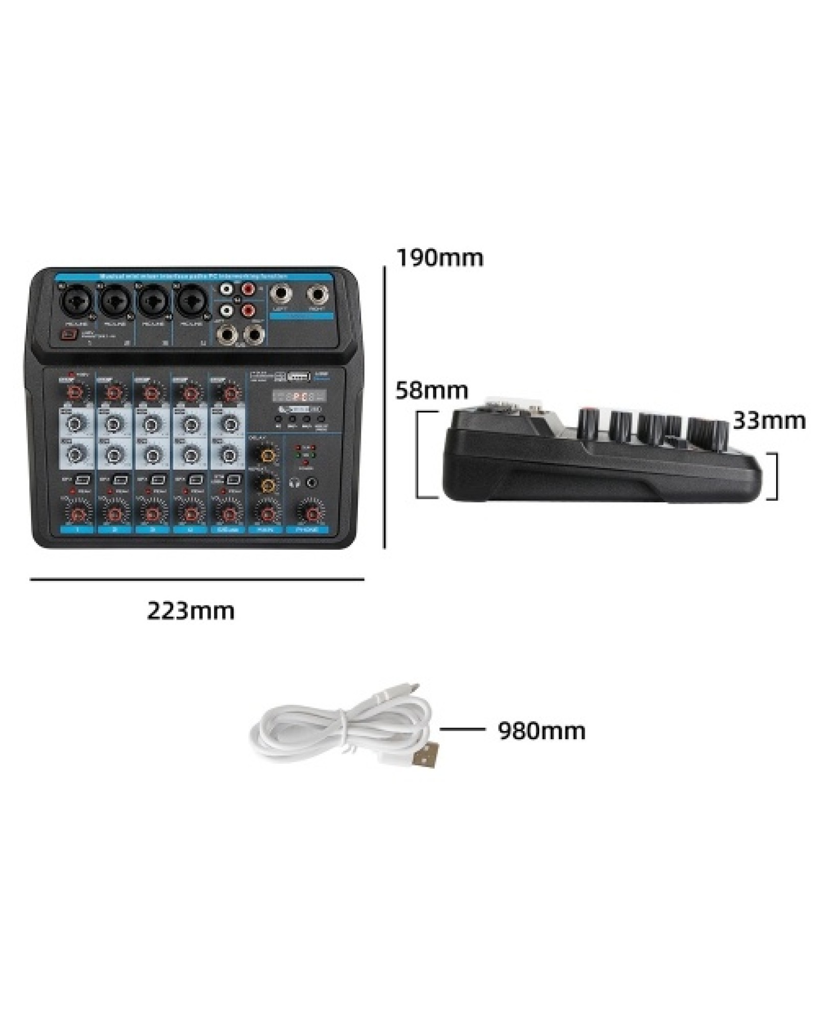 Compact 6-Channel USB Mixing Console Digital Audio Mixer