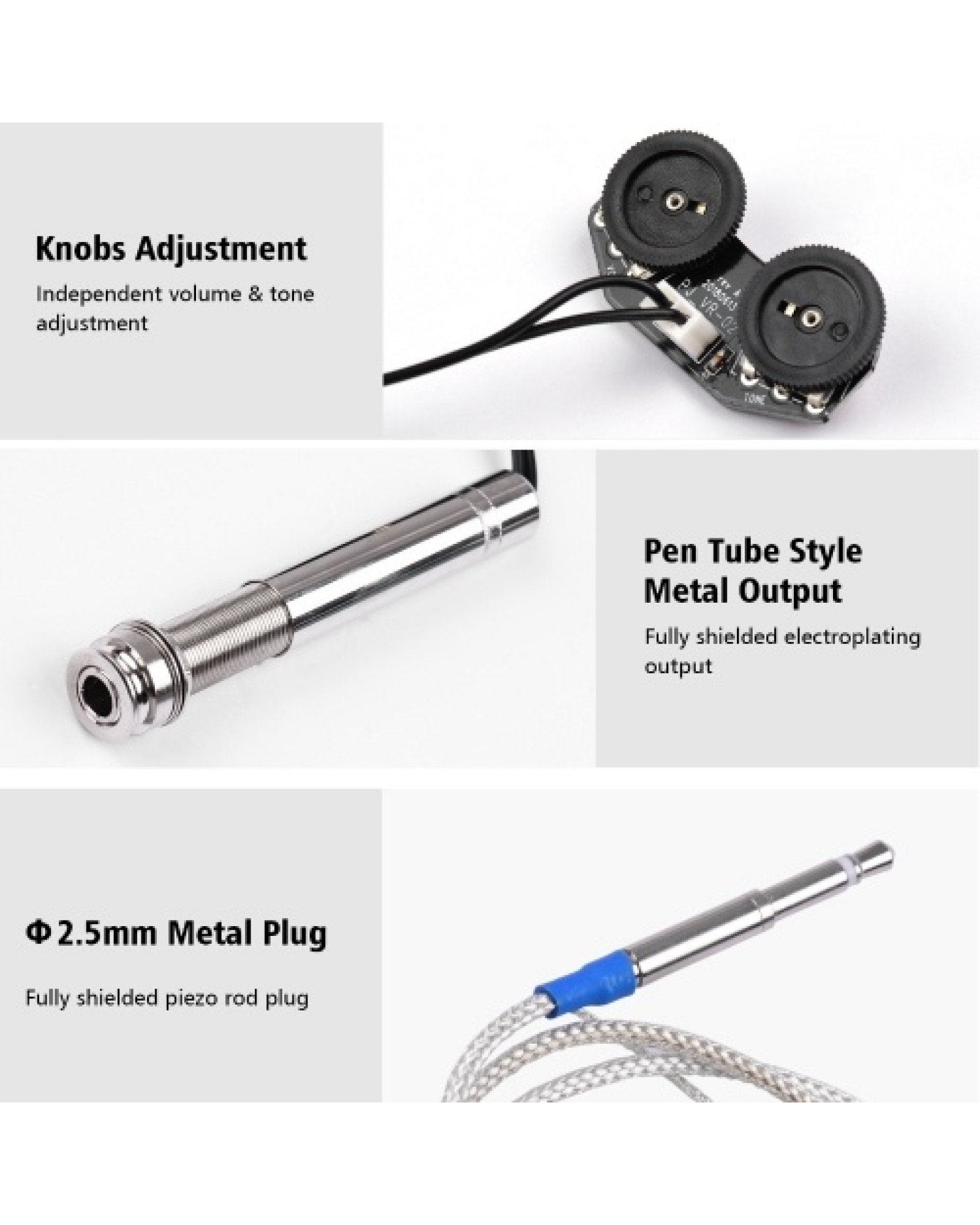 Pen Tube Style Acoustic Guitar Undersaddle Pickup Active Pickup Volume and Tone Controls with Pickup Piezo Rod Only for Acoustic