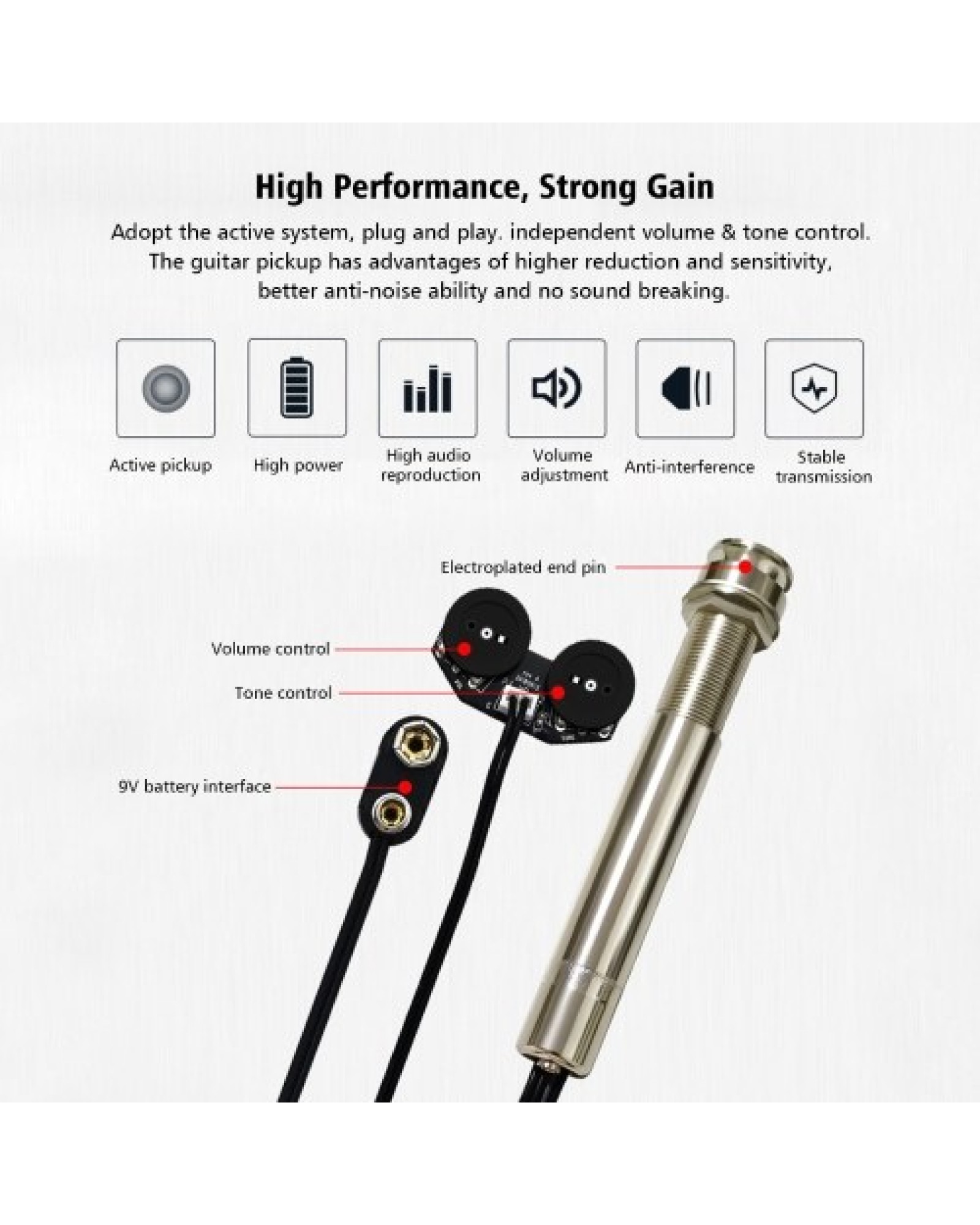 Pen Tube Style Acoustic Guitar Undersaddle Pickup Active Pickup Volume and Tone Controls with Pickup Piezo Rod Only for Acoustic