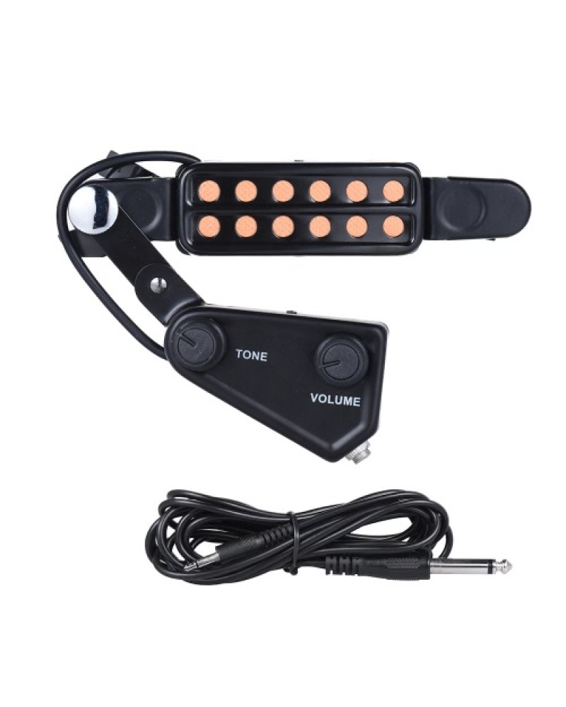12-hole Acoustic Guitar Sound Hole Pickup Magnetic Transducer with Tone Volume Controller Audio Cable