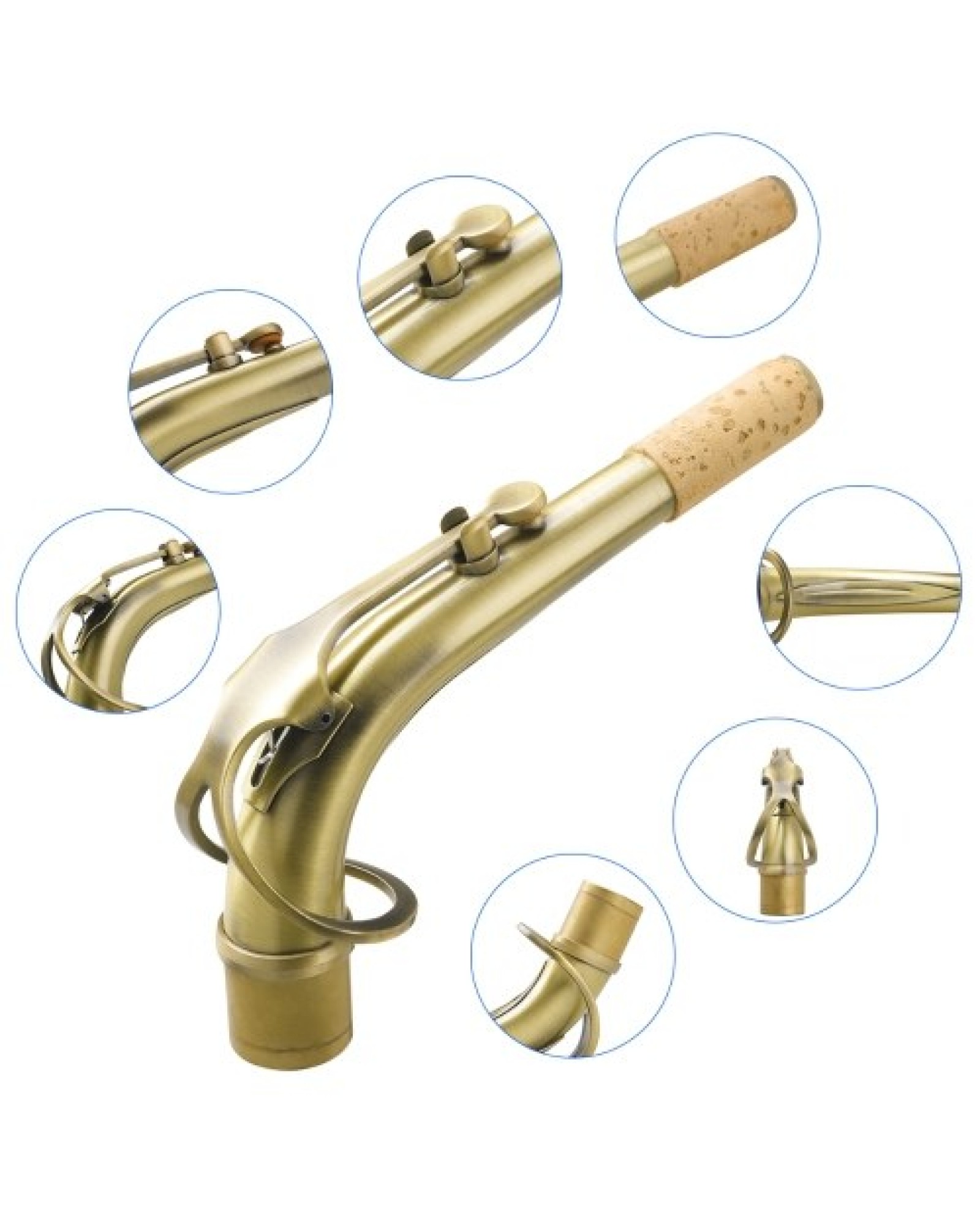 B65 Alto Saxophone Sax Bend Neck Brass E-flat Alto Sax Elbow 24.5mm Nozzle with Professional Leather Pad Heat-Insulating Sax Rep
