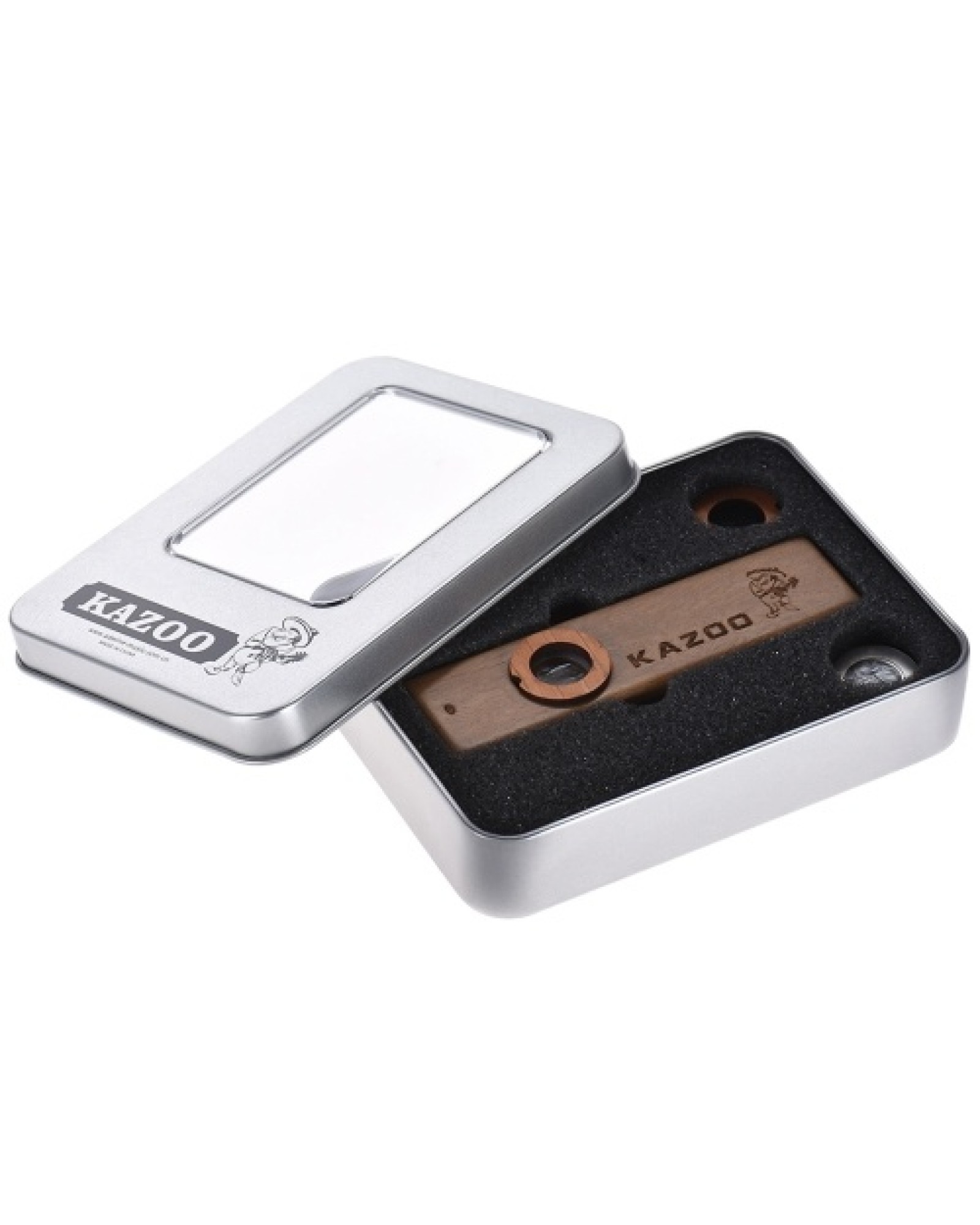 Wooden Kazoo Musical Instrument Ukulele Guitar Partner Wood Harmonica with Metal Box for Music Lover