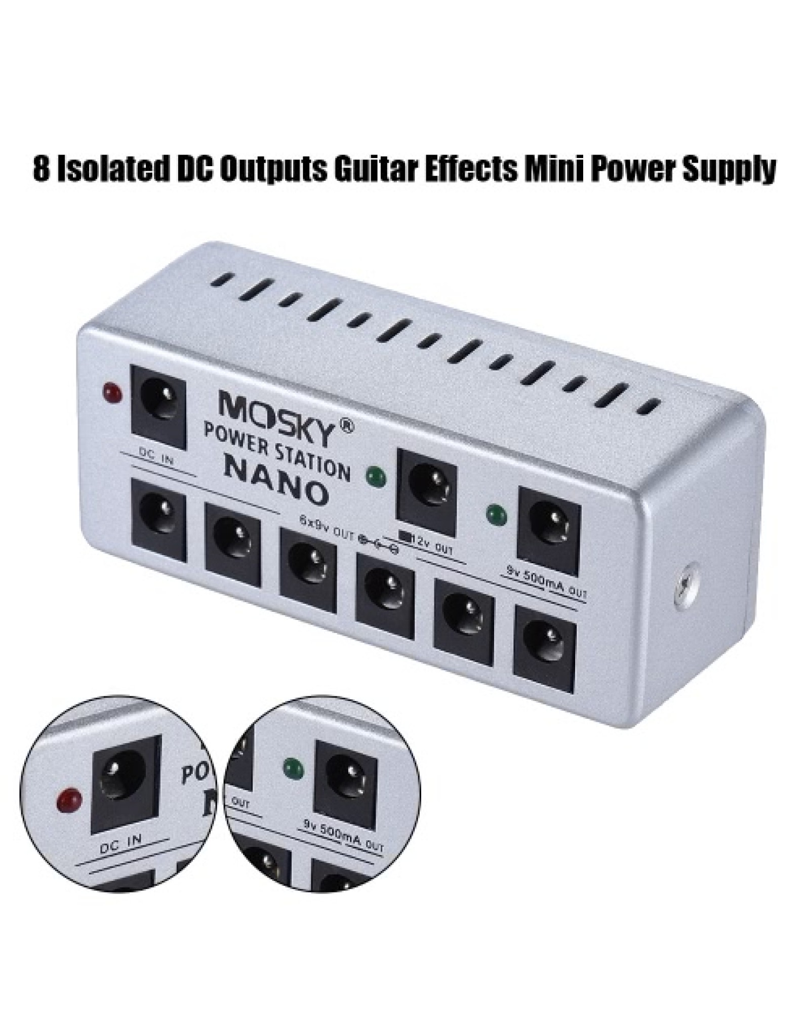 Guitar Effects  Mini Power Supply 8 Isolated DC Outputs 7 * 9V/ 1 * 12V with Cables Power Adapter