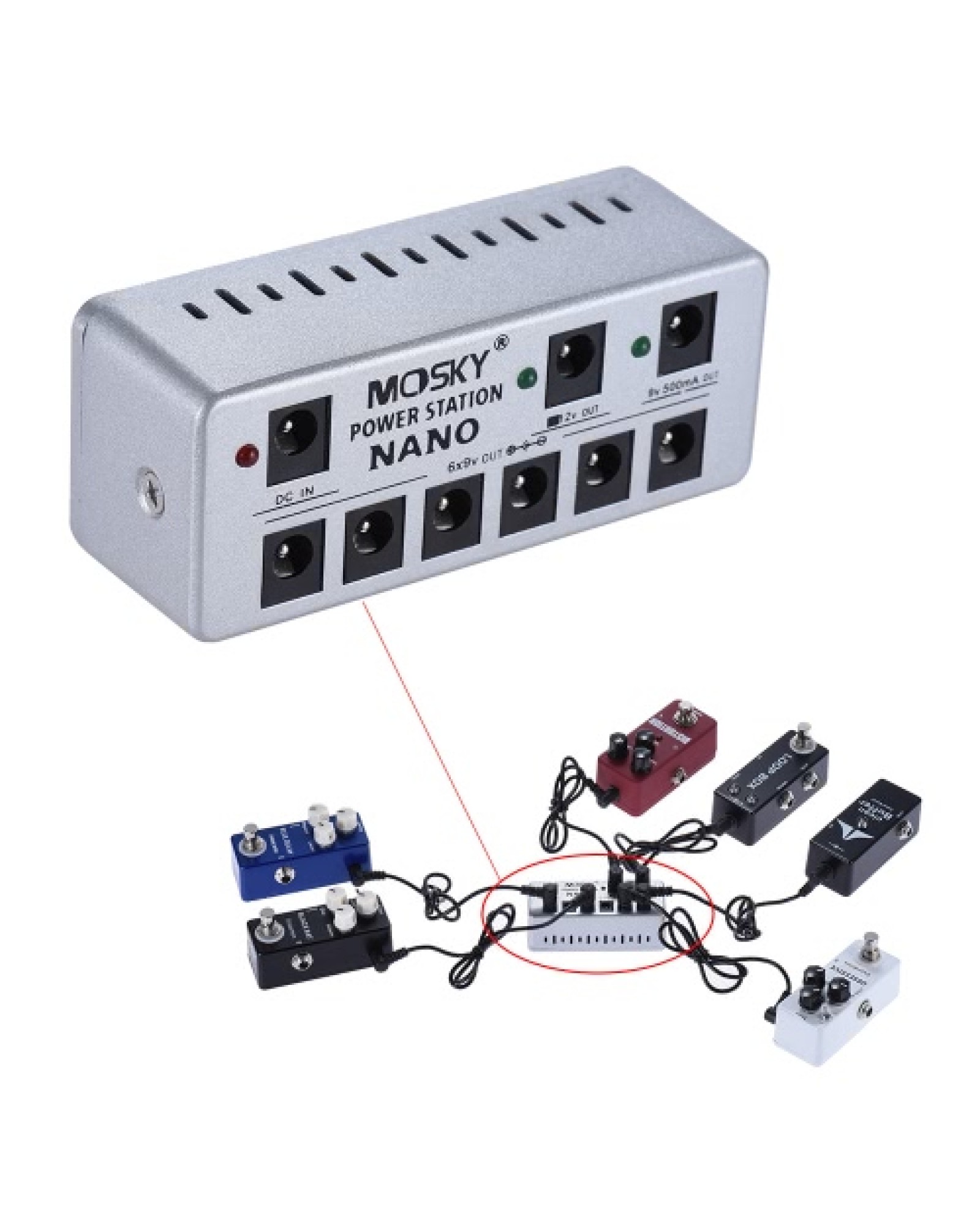 Guitar Effects  Mini Power Supply 8 Isolated DC Outputs 7 * 9V/ 1 * 12V with Cables Power Adapter