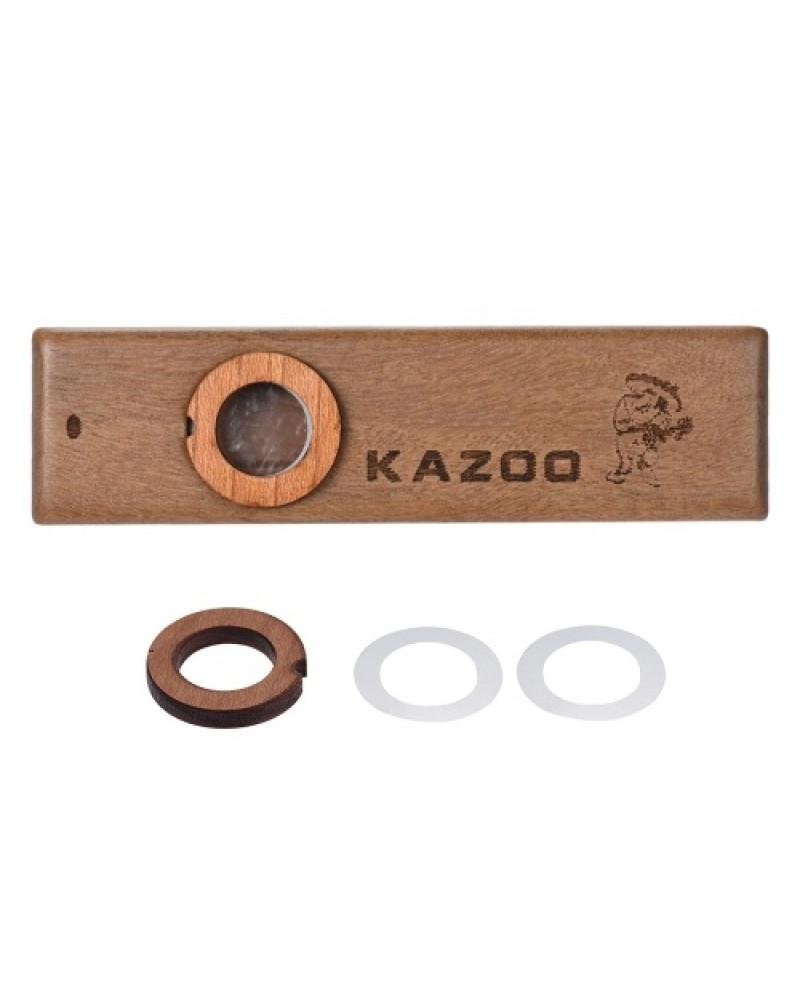 Wooden Kazoo Musical Instrument Ukulele Guitar Partner Wood Harmonica with Metal Box for Music Lover