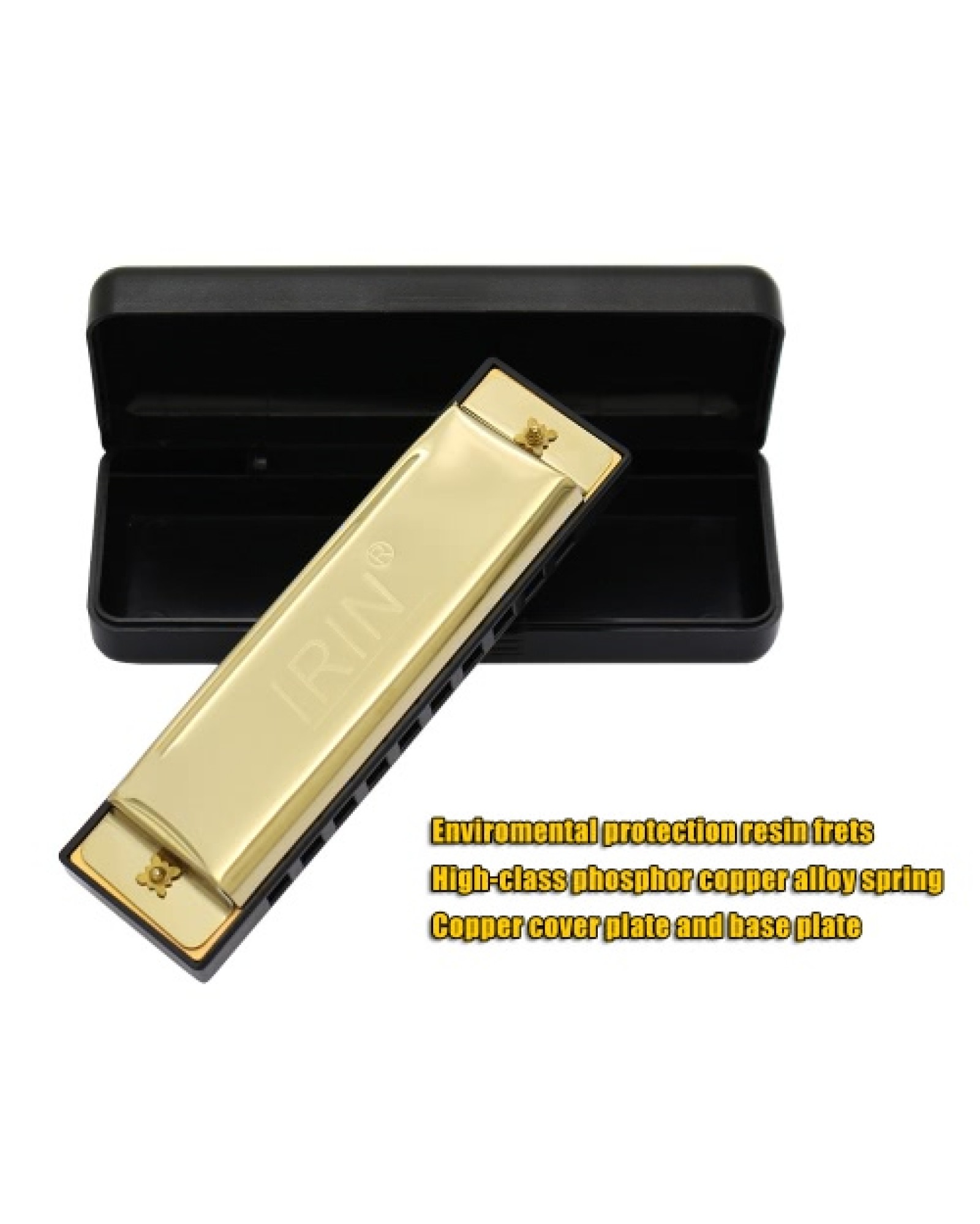 10 Holes 20 Tone Diatonic Blues Harmonica Key of C with Case for Beginner Children Golden
