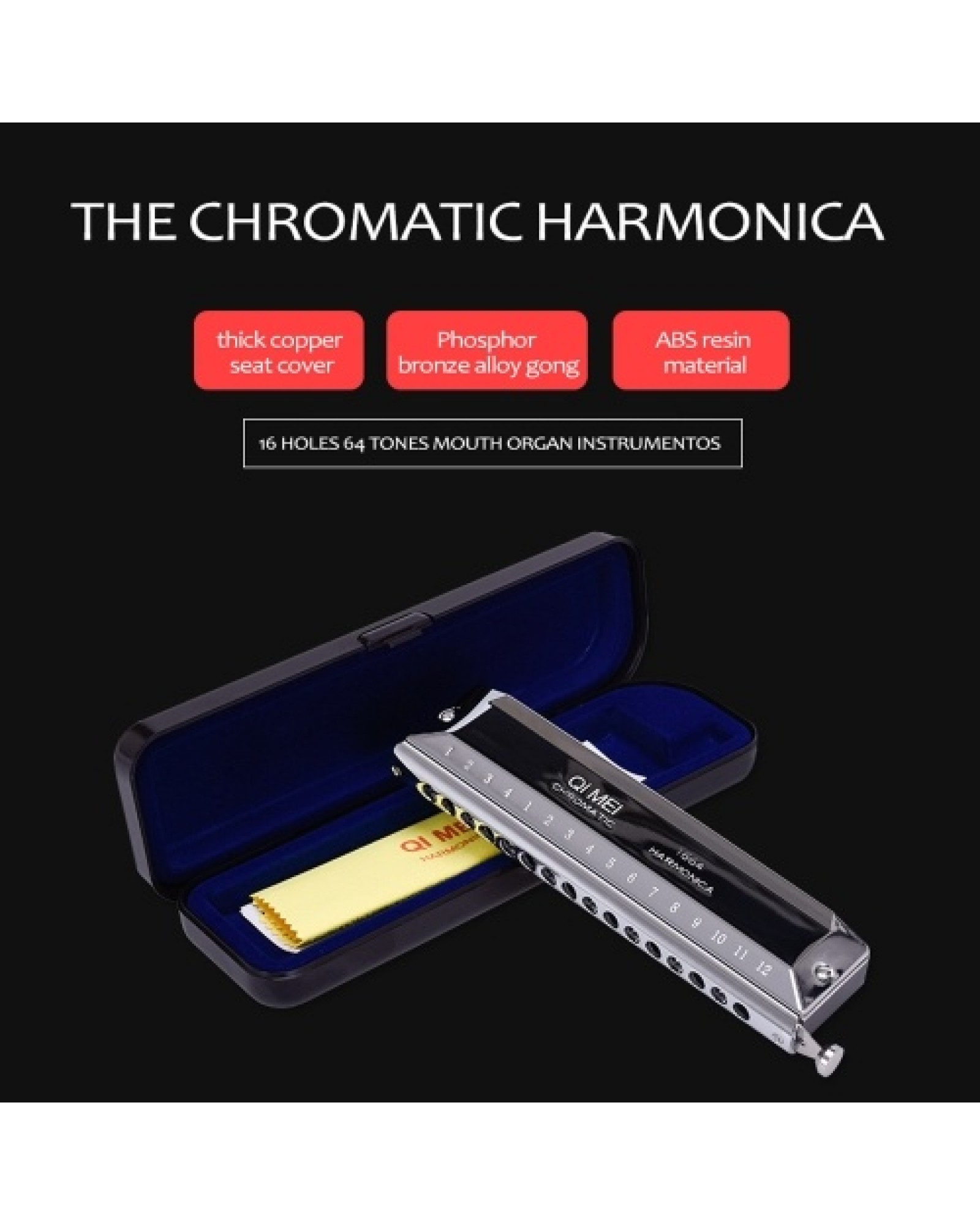 Chromatic Harmonica 16 Holes 64 Tones Mouth Organ Instrumentos Key C Professional Chromatic Harp Musical Instruments
