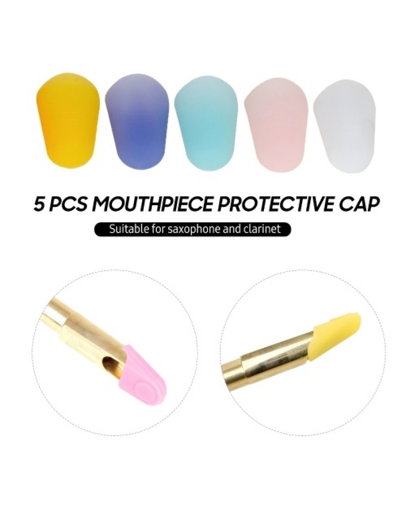 5 PCS Mouthpiece Protective Cap Saxophone Clarinet Mouthpiece Silicone Protector Wind Instrument Accessories (Random Color)