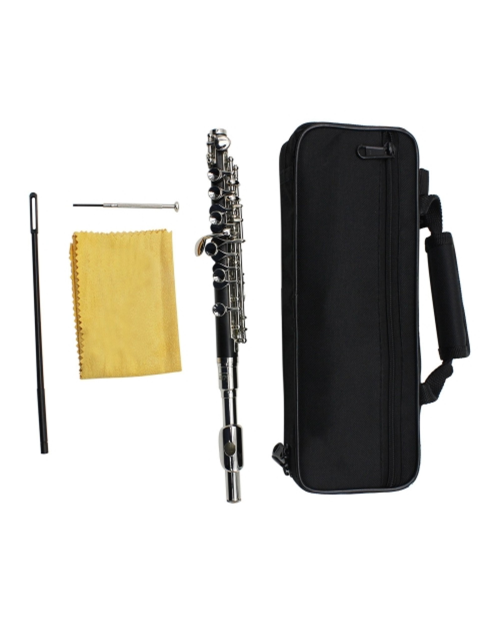 Piccolo Ottavino Half-size Flute Cupronickel Silver Plated C Key Tone with Cork Grease Polish Cloth Cleaning Stick Padded Box  C