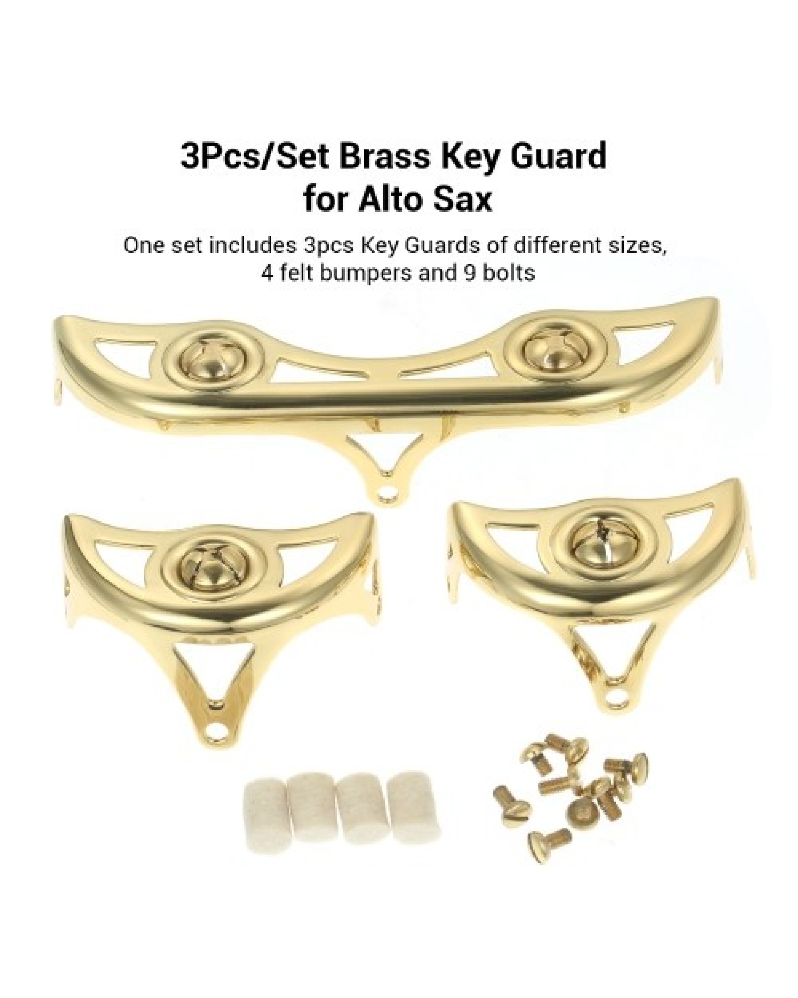 3Pcs/Set Brass Key Guard for Alto Sax Saxophone Repairing Protective Key Guard Kits with Felt Bumper &amp; Bolts Accessories