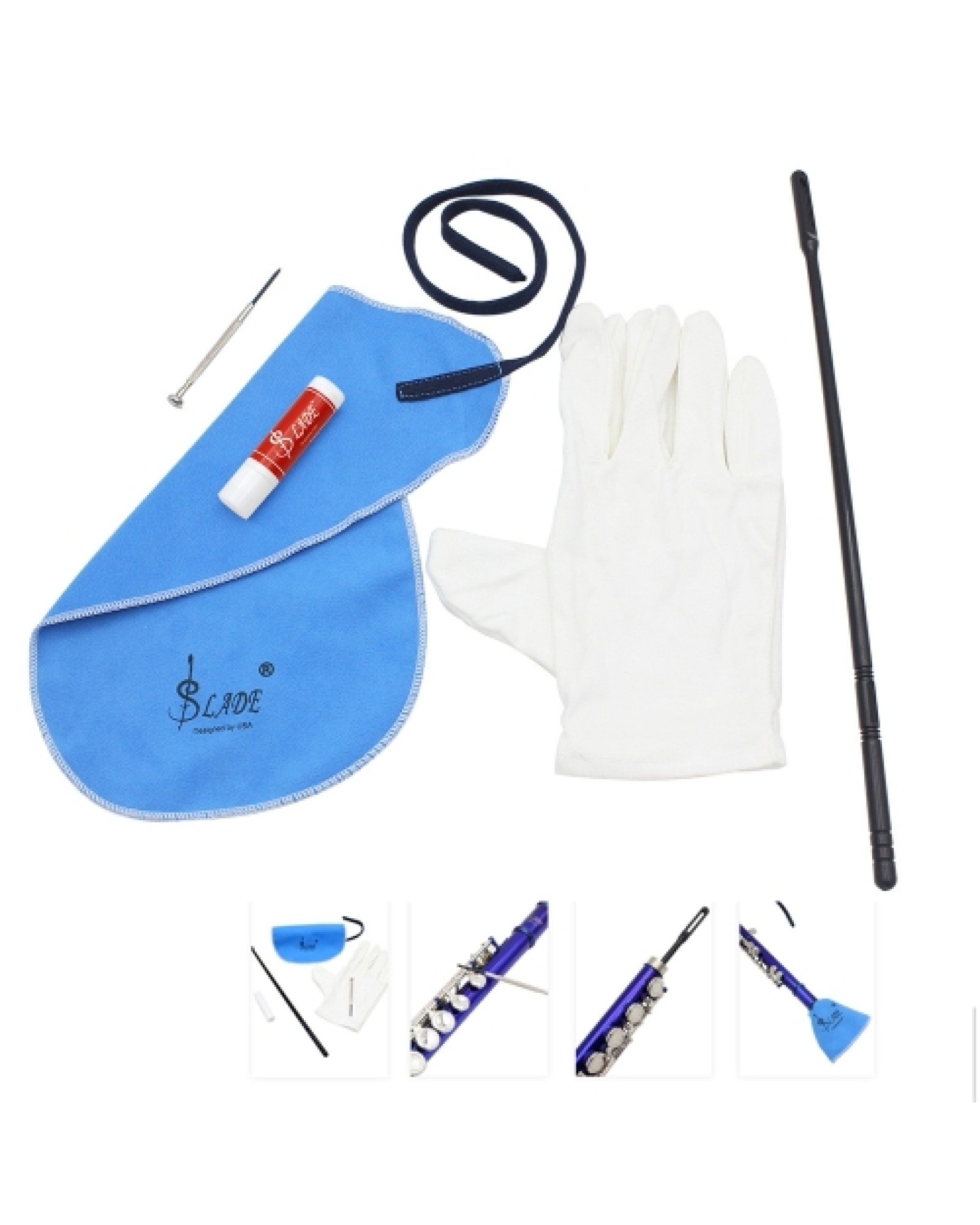 Flute Cleaning Kit Set with Cleaning Cloth Stick Cork Grease Screwdriver Gloves