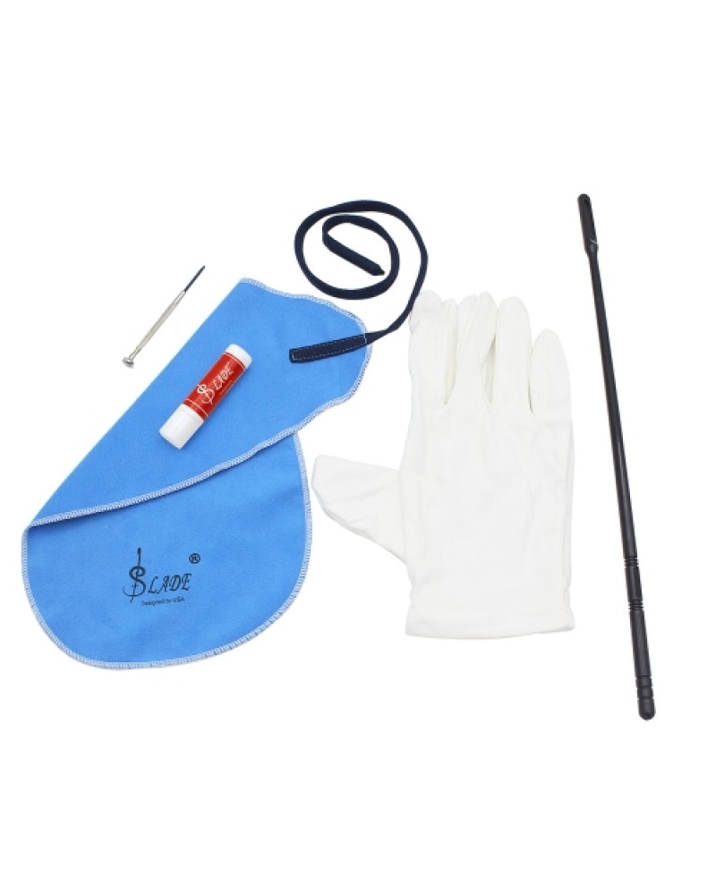Flute Cleaning Kit Set with Cleaning Cloth Stick Cork Grease Screwdriver Gloves