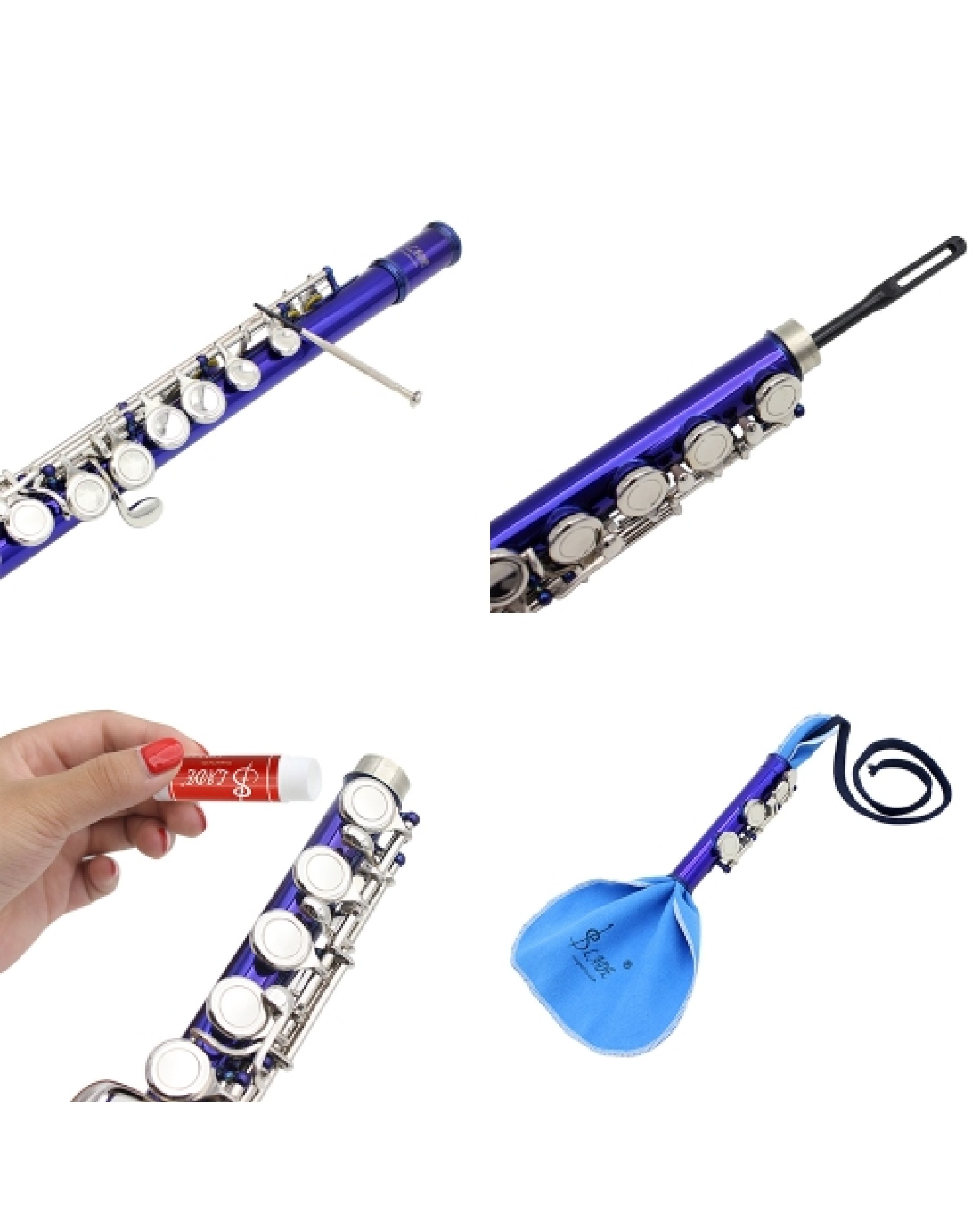 Flute Cleaning Kit Set with Cleaning Cloth Stick Cork Grease Screwdriver Gloves