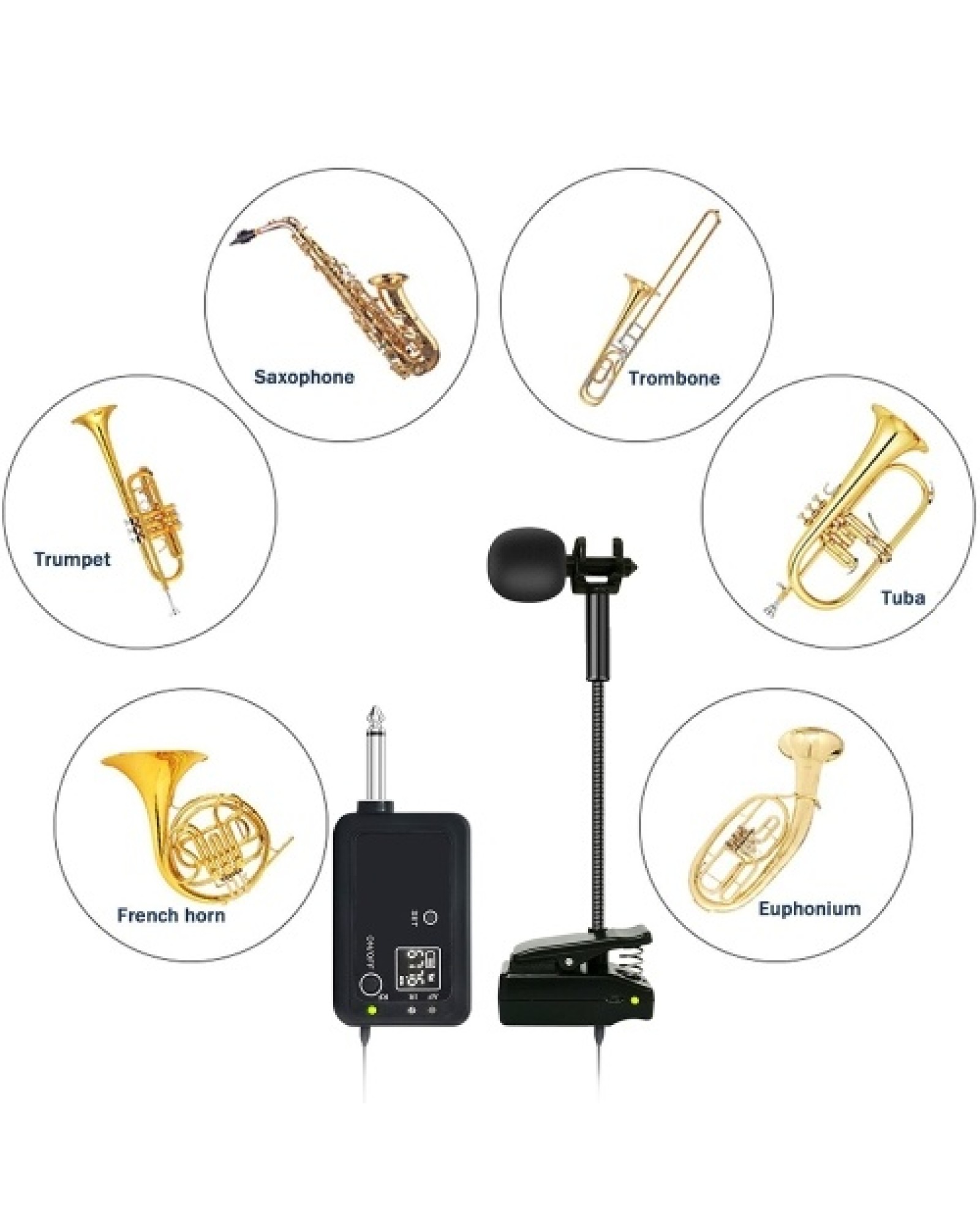 UHF Wireless Instruments Microphone Saxophone Microphone Transmitter Receiver Set Plug &amp; Play Pick Up for Trumpet Trumbone