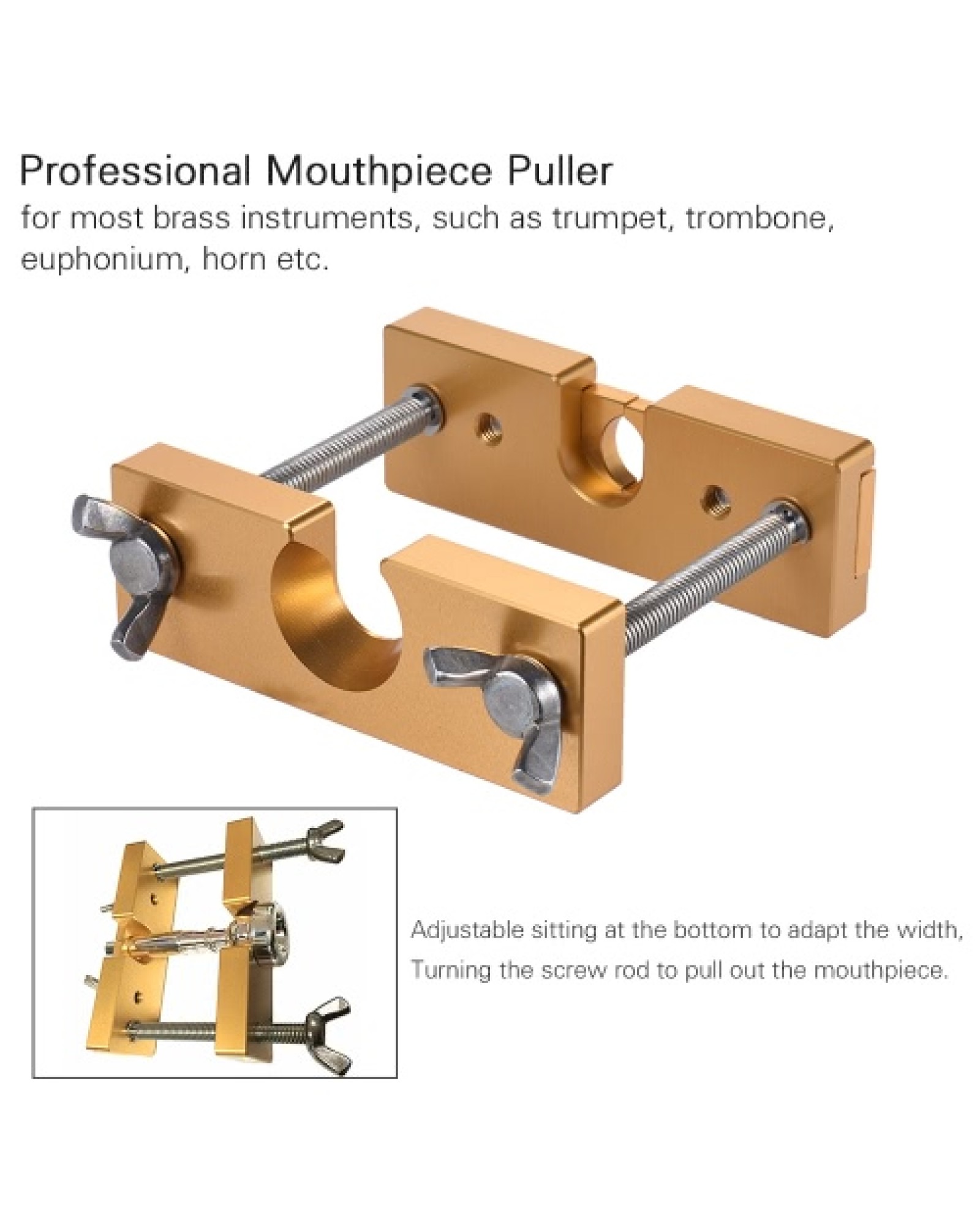 Professional Adjustable Mouthpiece Puller Remover Tool for Brass Trumpet Trombone Euphonium Horn Mouth Piece Silver