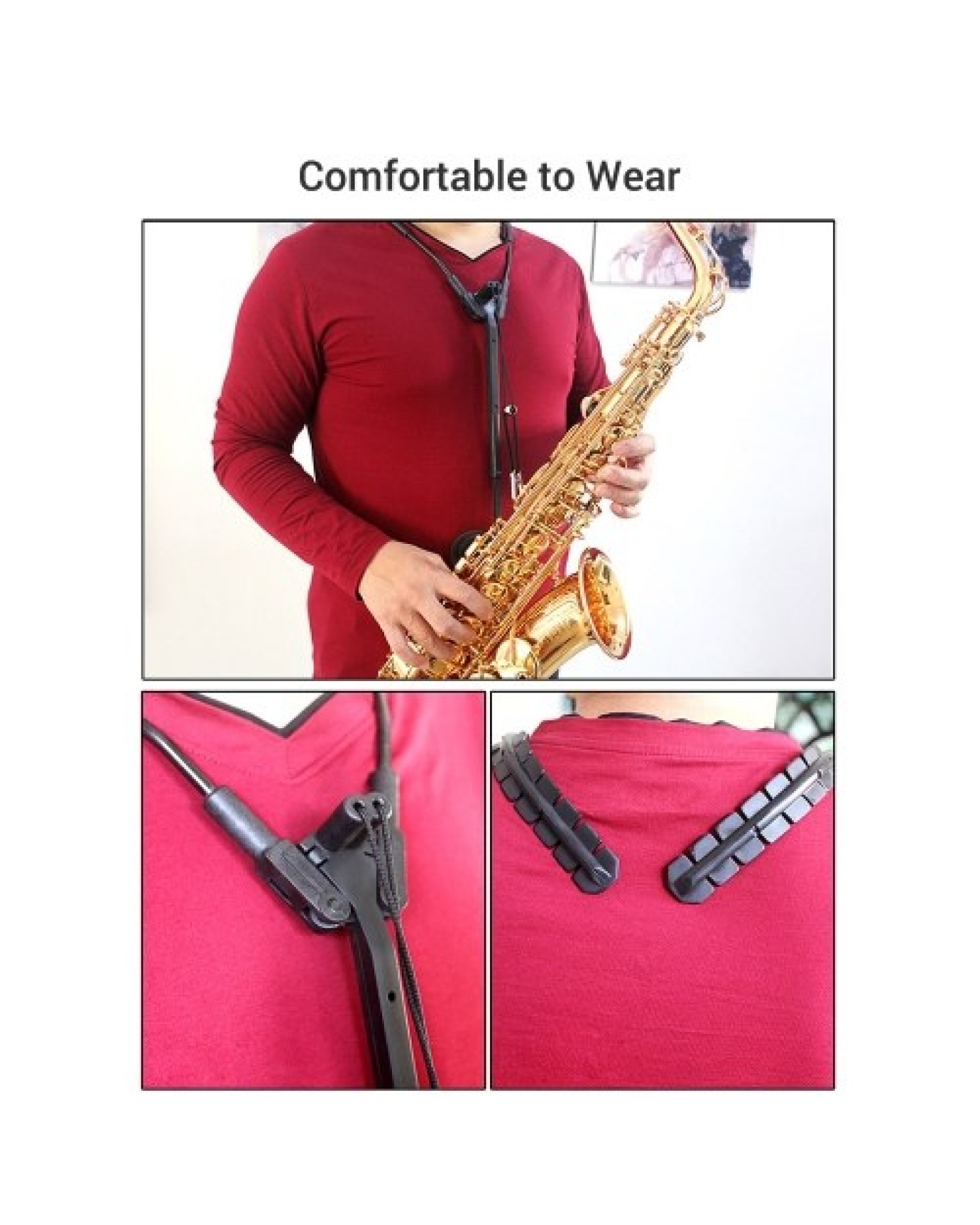 Comfortable Saxophone Shoulder Strap Sax Harness Strap Adjustable for Alto/Tenor/Soprano Saxophones