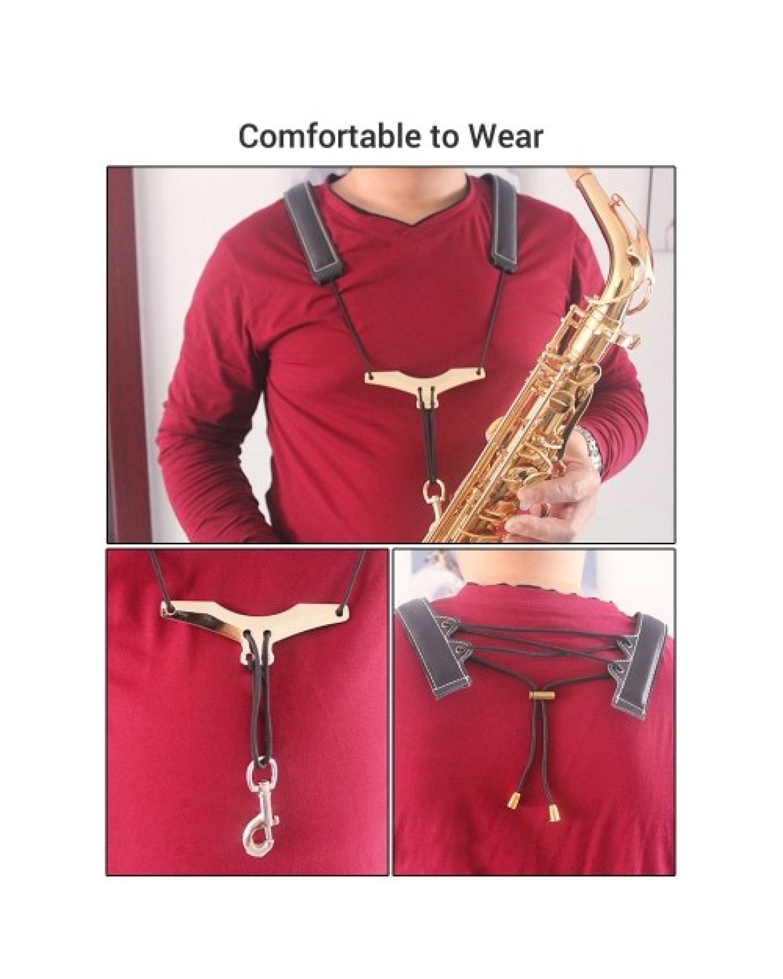 Adjustable Saxophone Shoulder Strap Sax Leather Strap for Alto/Tenor/Soprano Saxophones