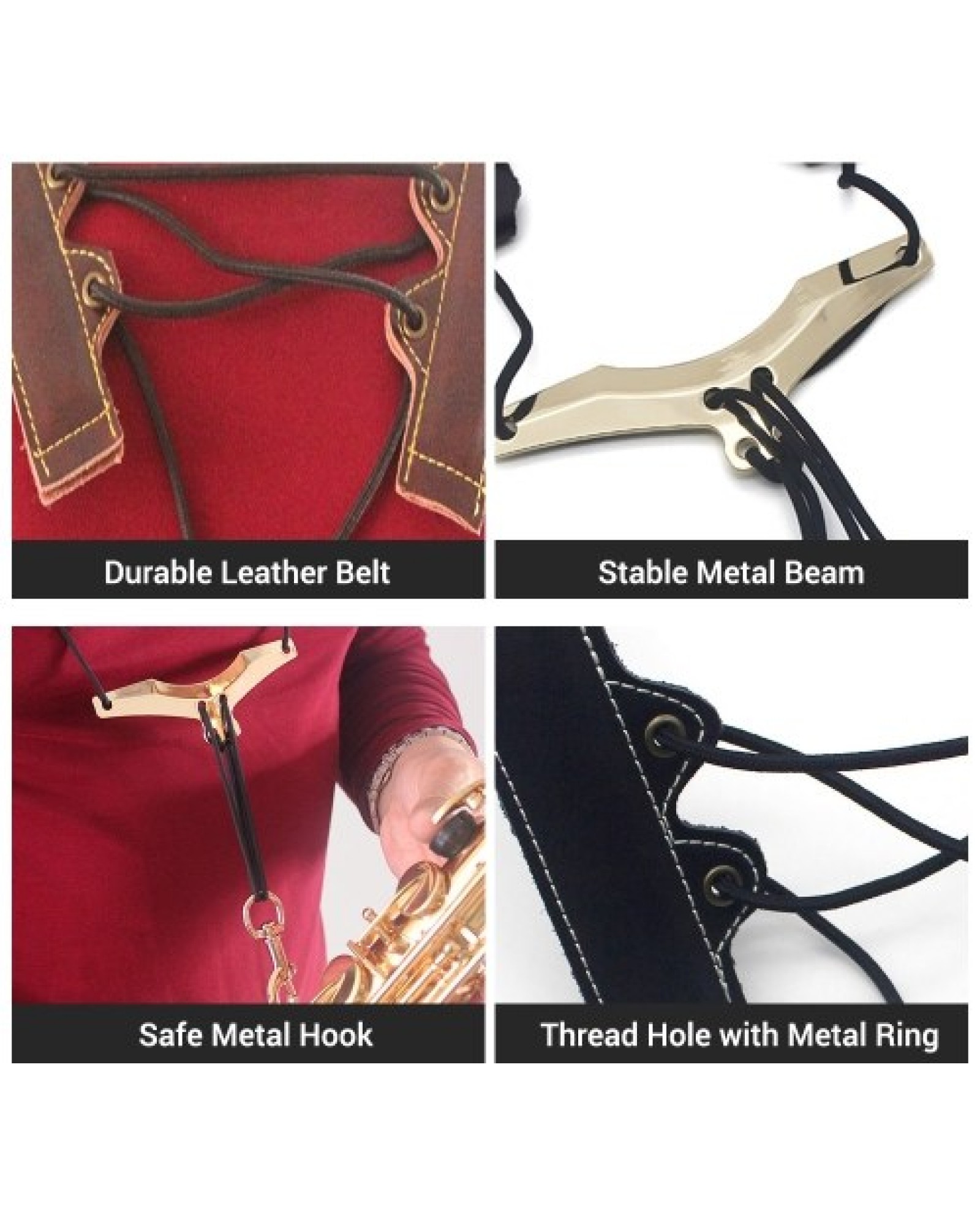 Adjustable Saxophone Shoulder Strap Sax Leather Strap for Alto/Tenor/Soprano Saxophones