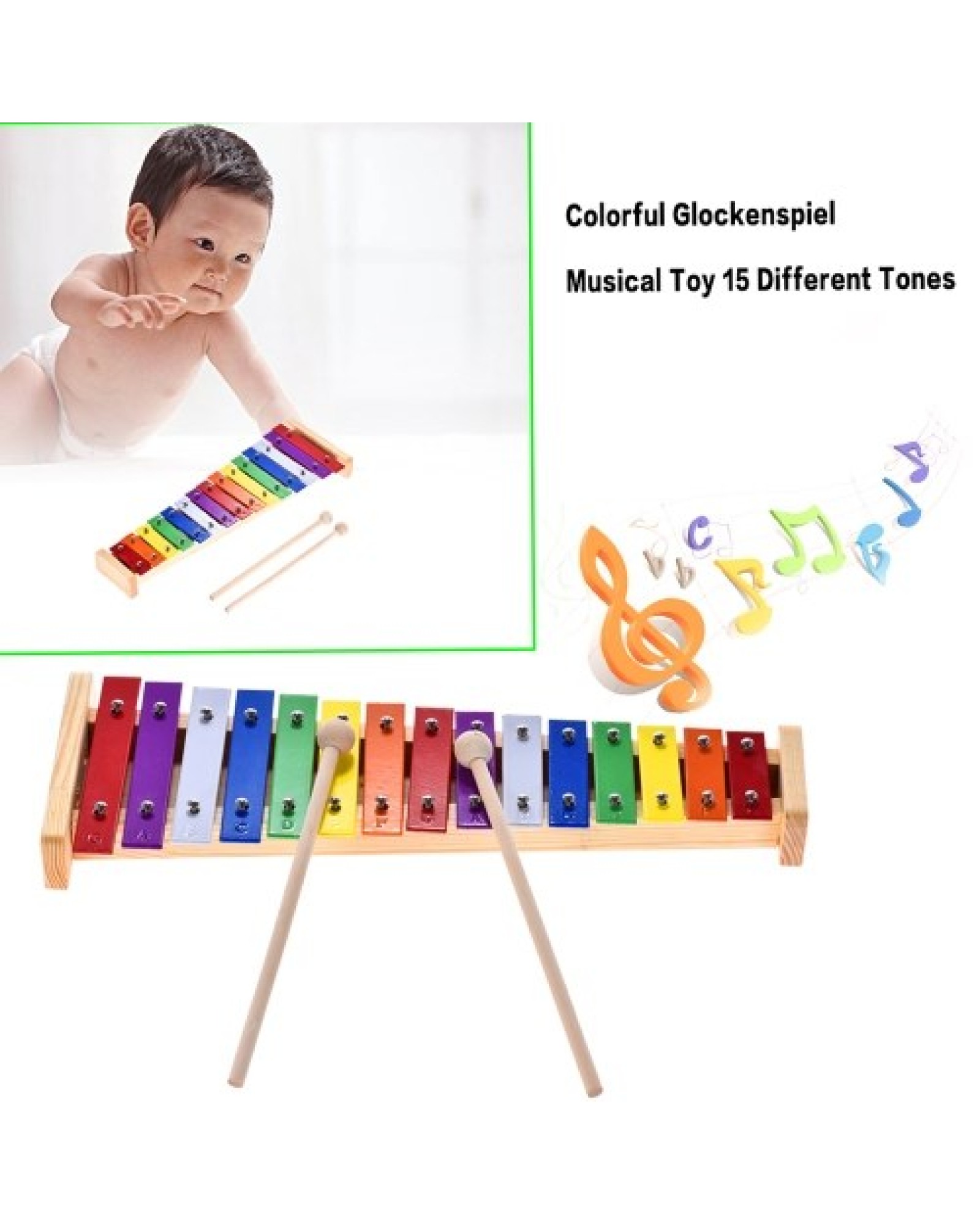 Colorful Glockenspiel Xylophone Wooden &amp; Aluminum Percussion Musical Instrument