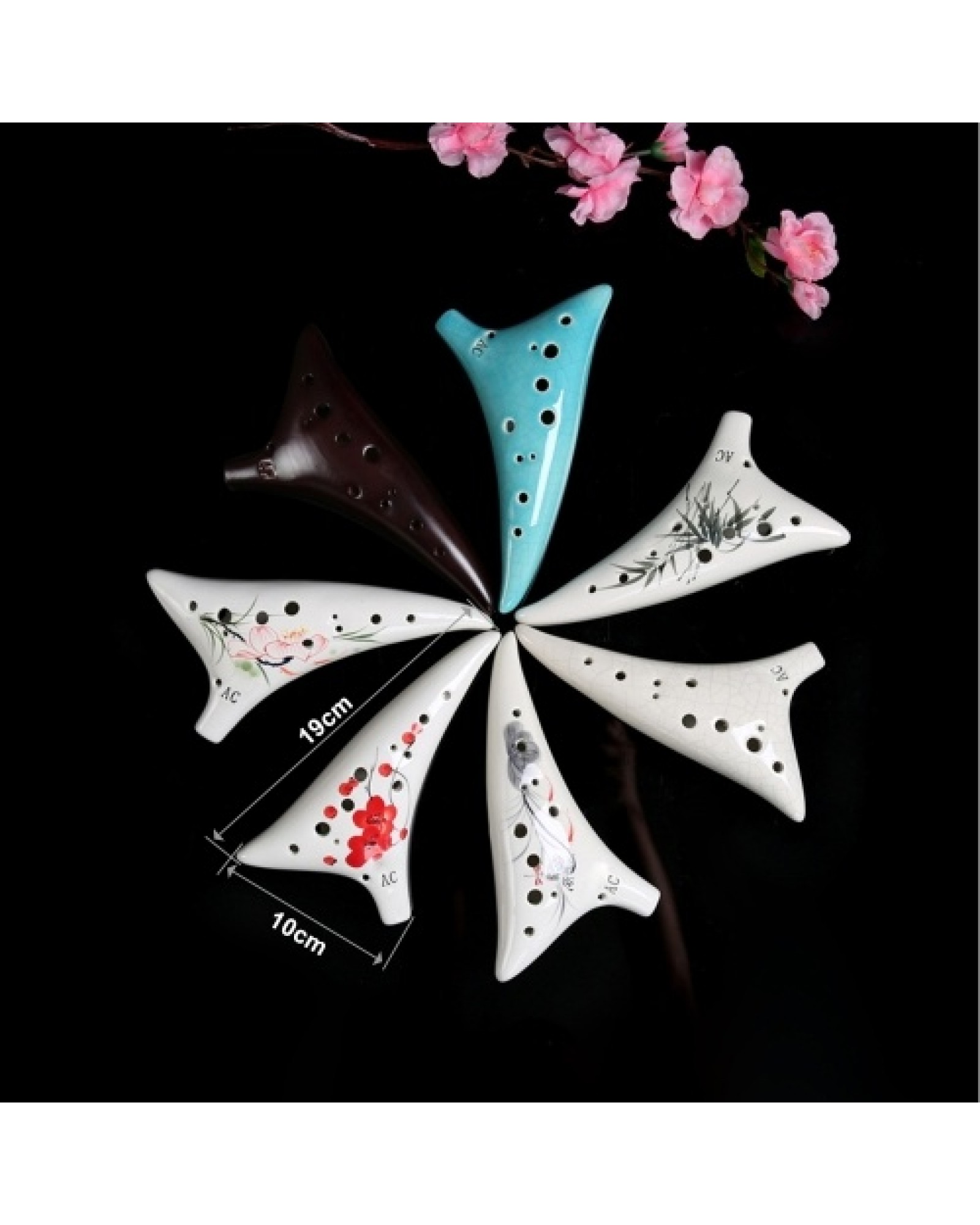 12 Holes Warped-tail Ceramic Ocarina Alto C Hand Painted Musical Instrument with Lanyard Music Score Protective Bag For Music Lo