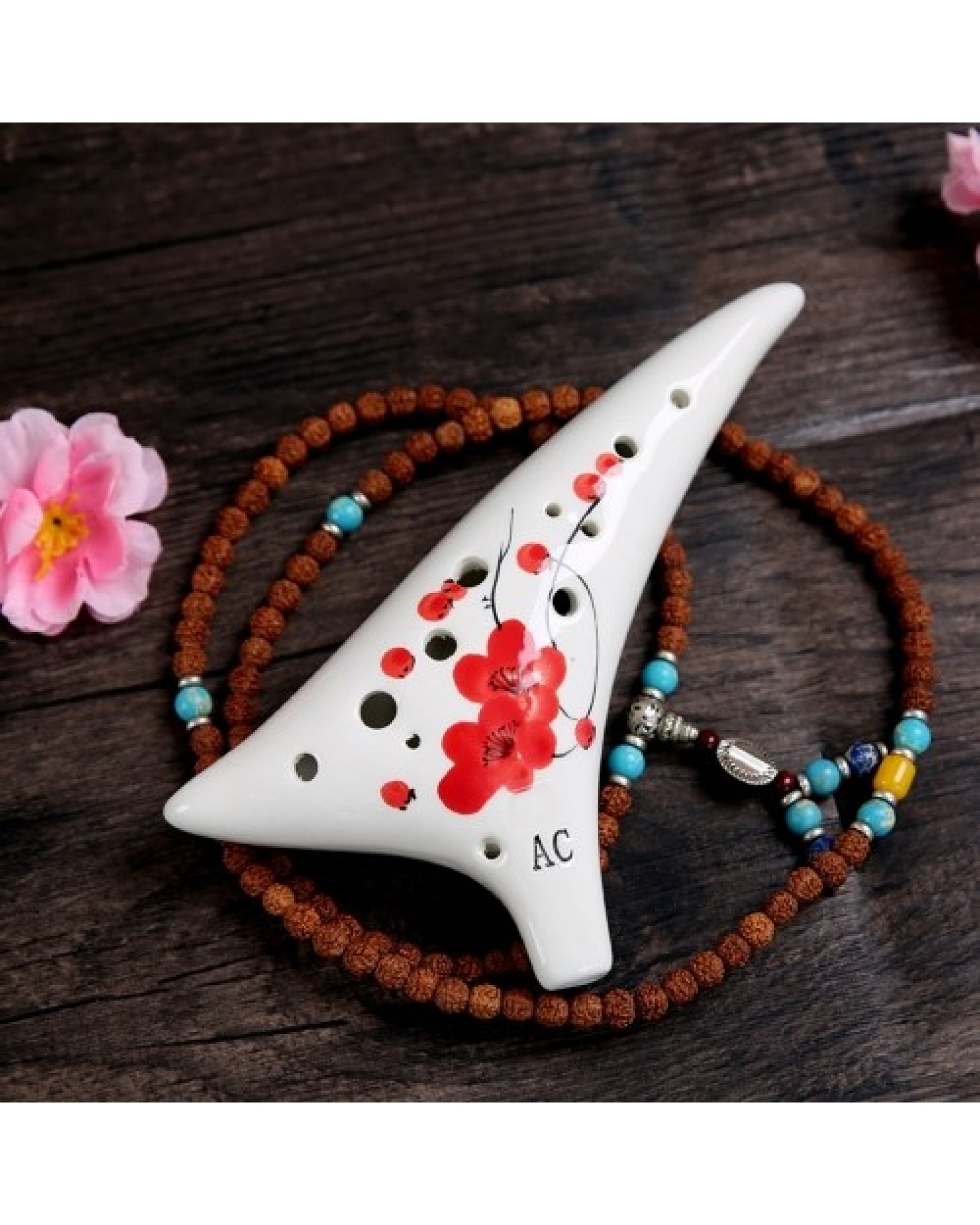 12 Holes Warped-tail Ceramic Ocarina Alto C Hand Painted Musical Instrument with Lanyard Music Score Protective Bag For Music Lo