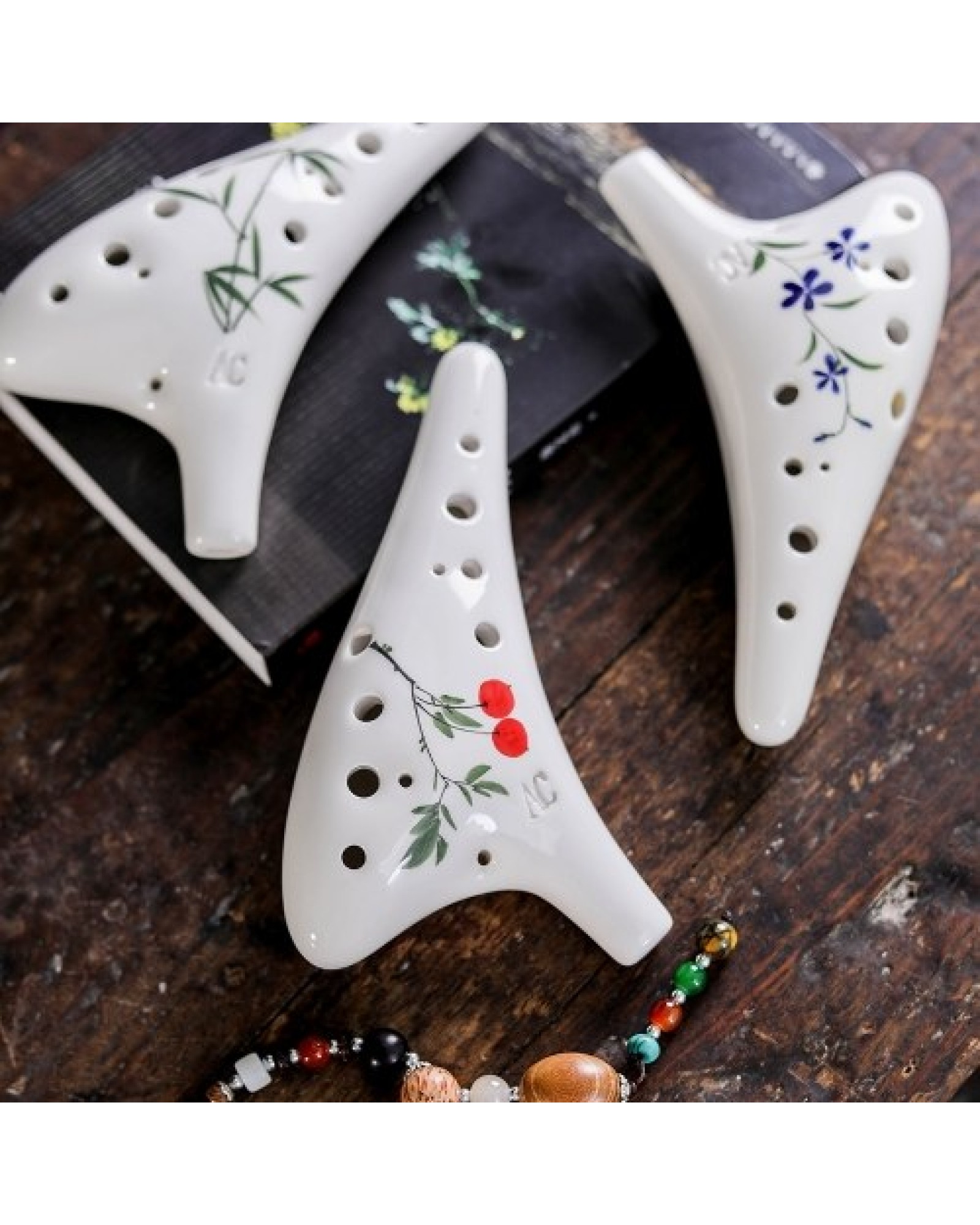 12 Holes Round Head Ceramic Ocarina Alto C Hand Painted Musical Instrument with Lanyard Music Score Protective Bag For Music Lov